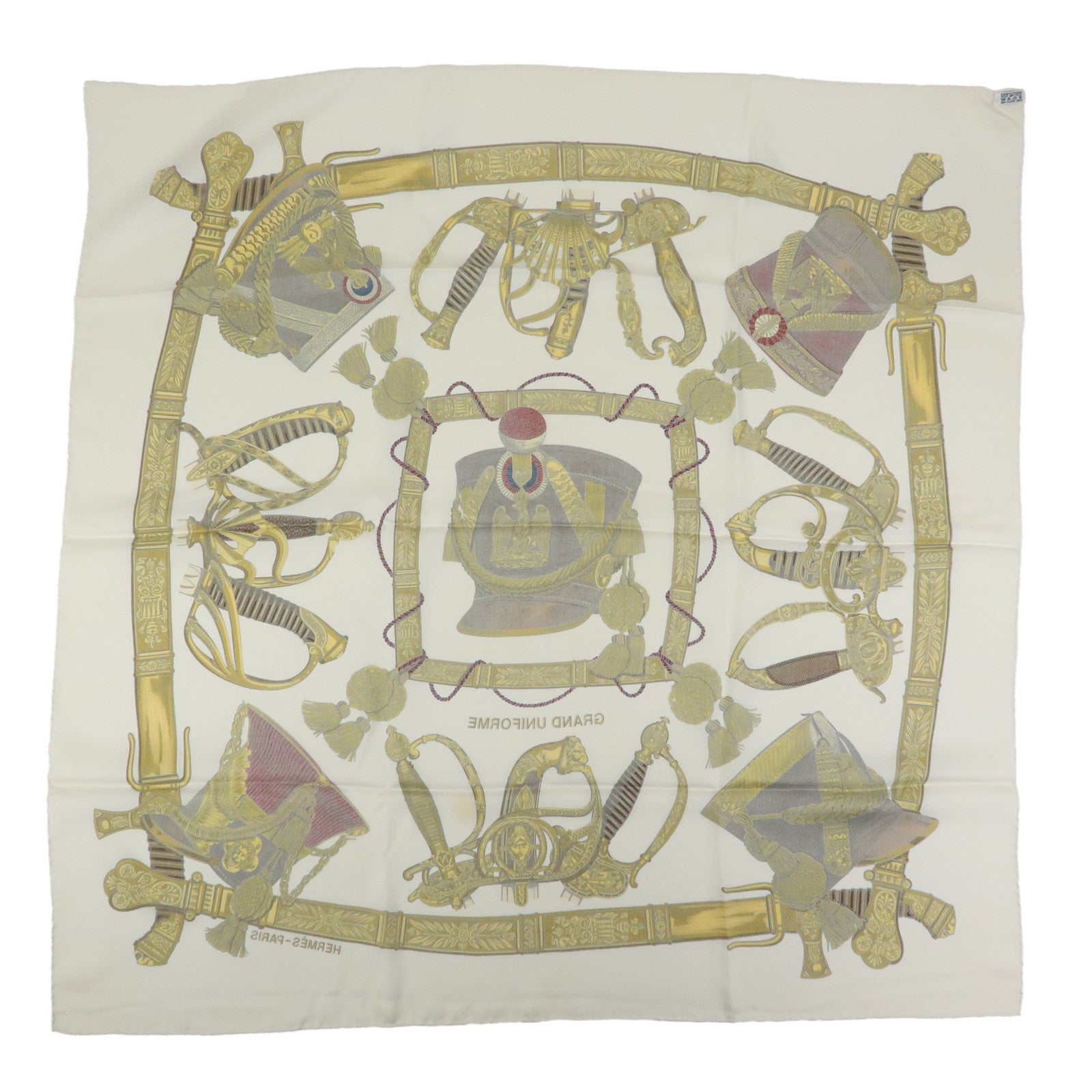 HERMES Carre 90 Set of 2 Silk 100% Scarf Gold Ivory Red