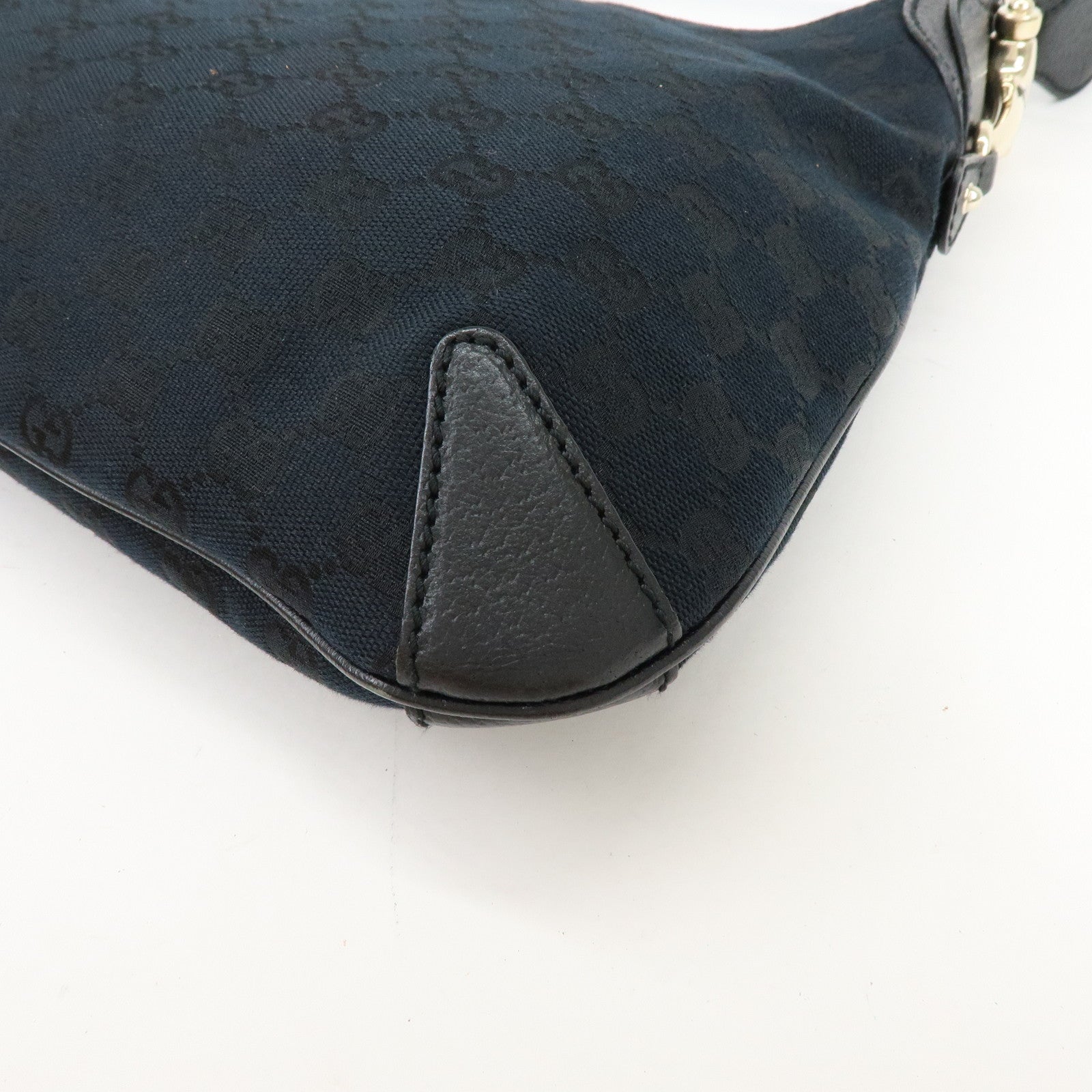 GUCCI Horsebit GG Canvas Leather Shoulder Bag Black 145826