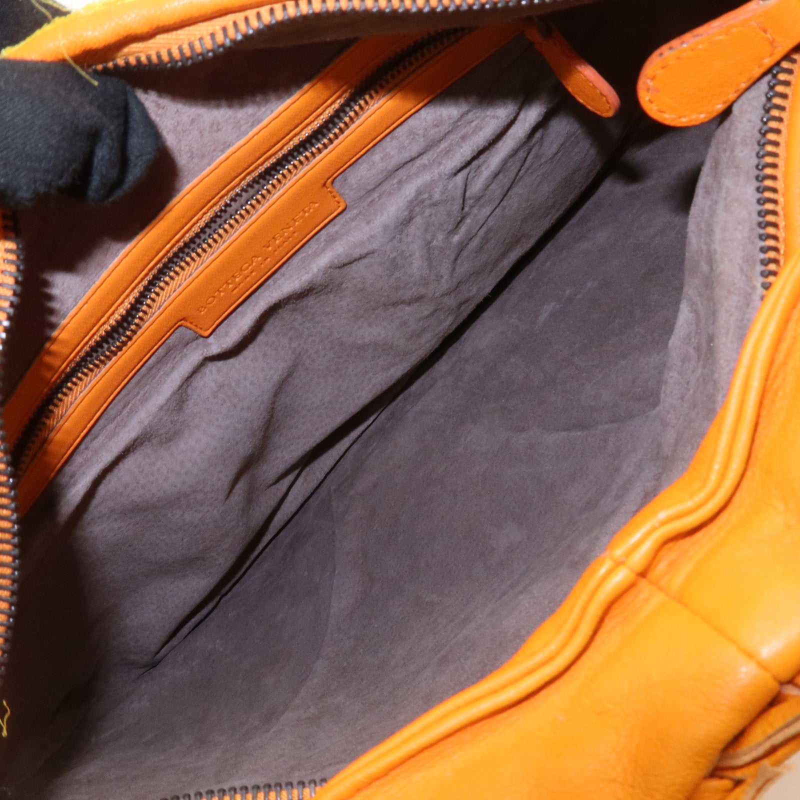 BOTTEGA VENETA Hobo Leather Cotton Shoulder Bag Orange Yellow