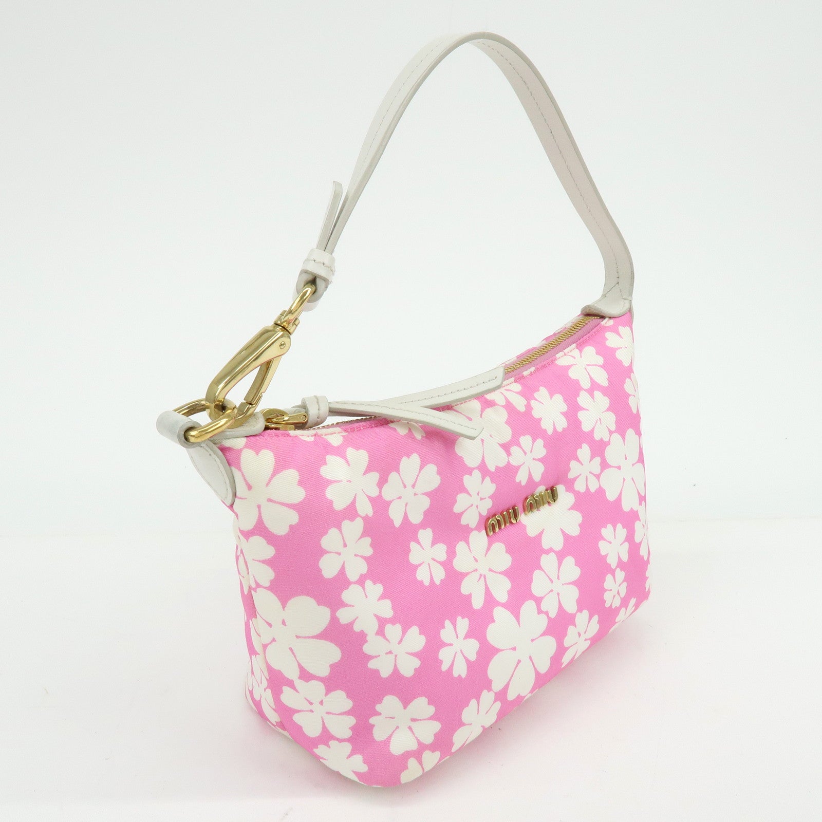 MIU MIU Spirit Canvas Leather Mini Hand Bag Pink White 5NE841