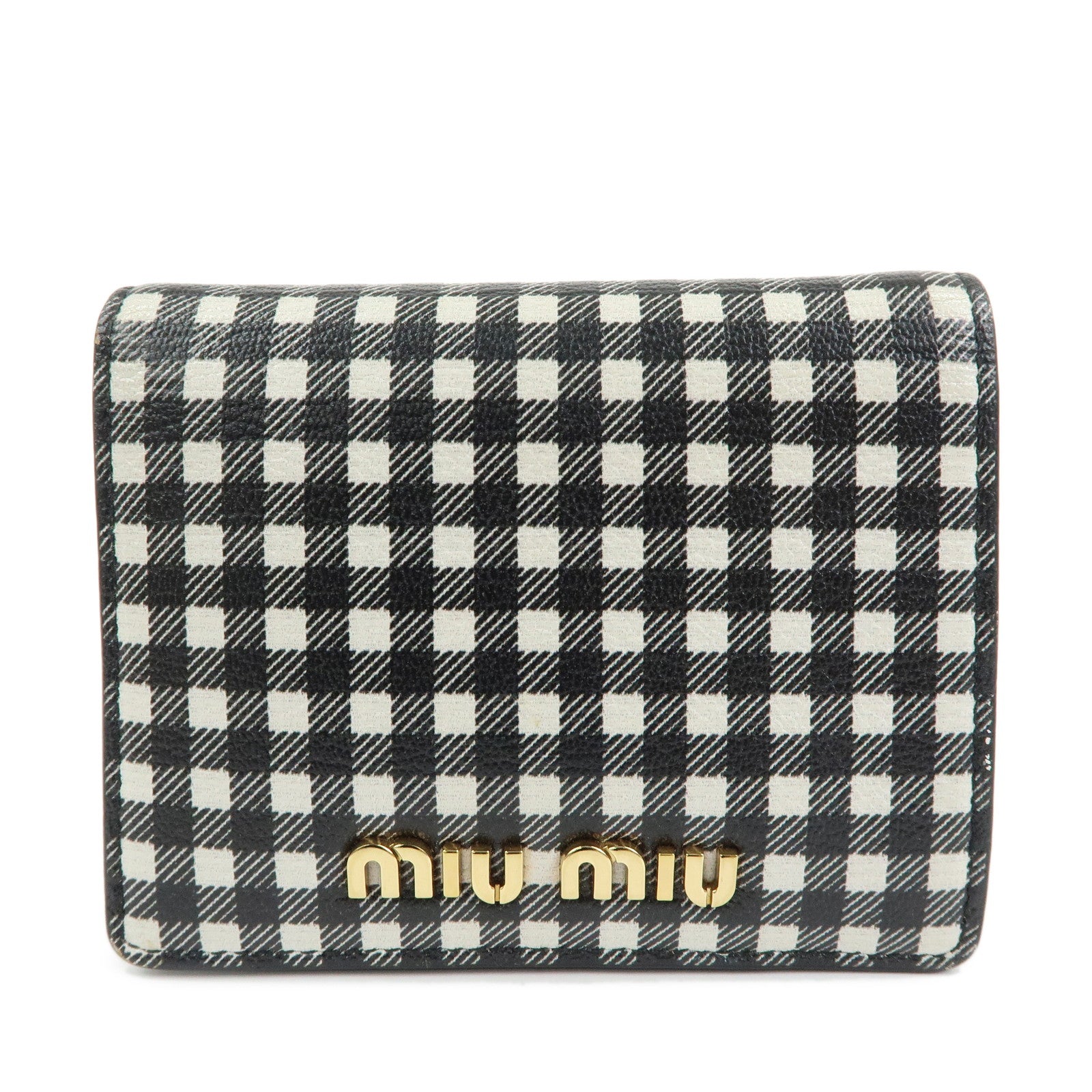 MIU MIU PVC Gingham Bi-fold Compact Wallet Black White 5MV204