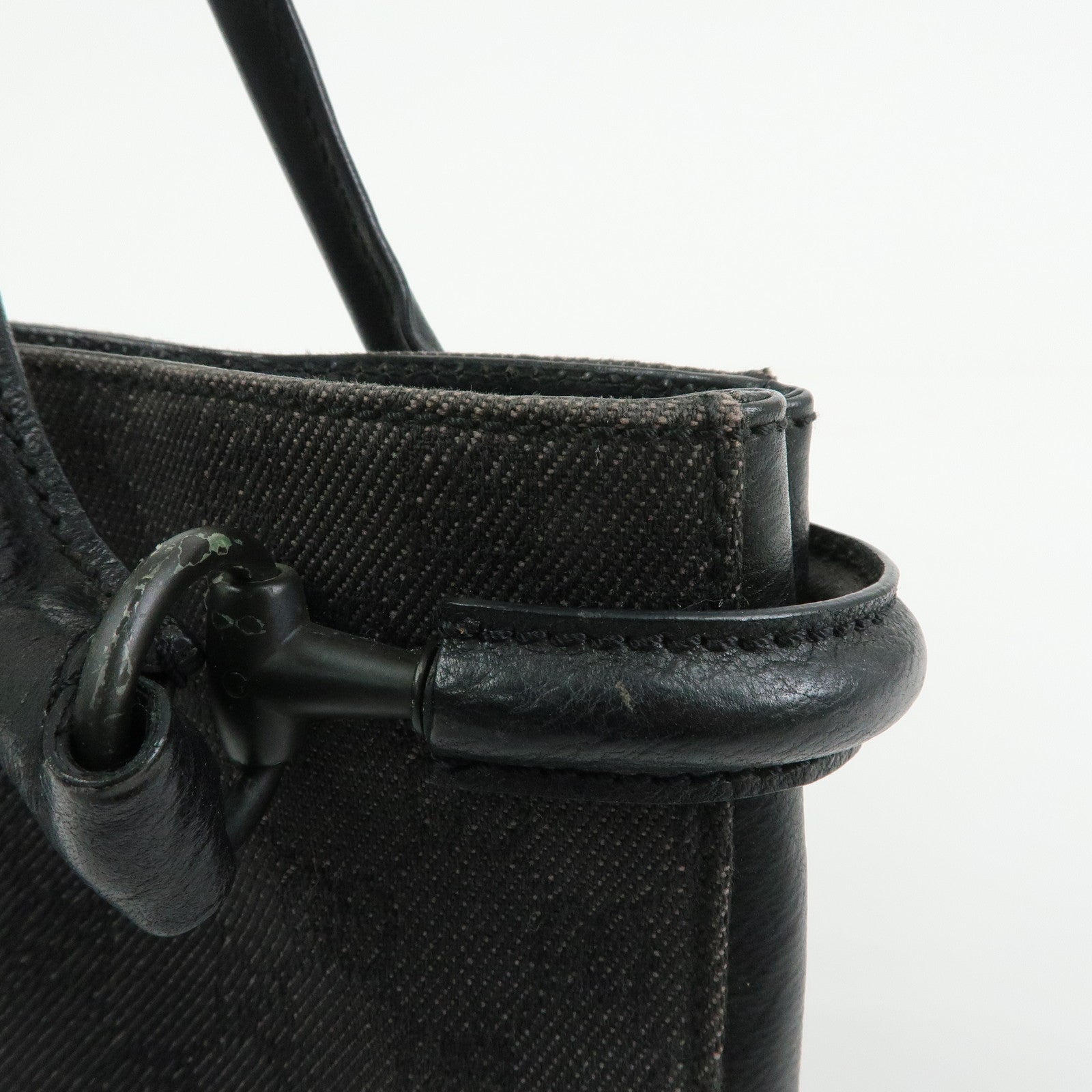 GUCCI GG Denim Leather Shoulder Bag Hand Bag Black 101345