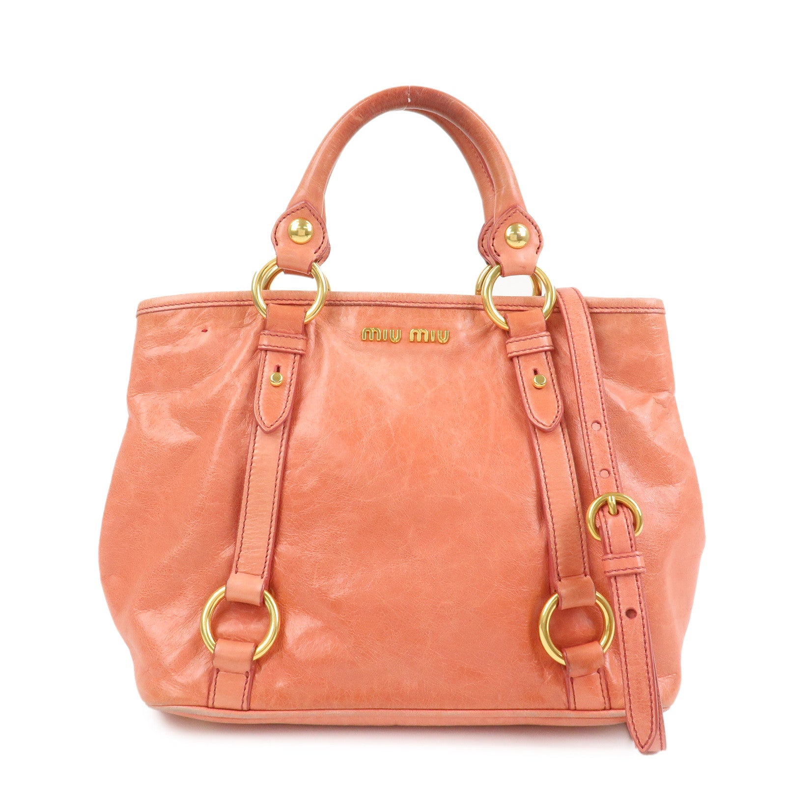 MIU MIU Leather 2Way Bag Hand Bag Shoulder Bag Crossbody Bag Pink
