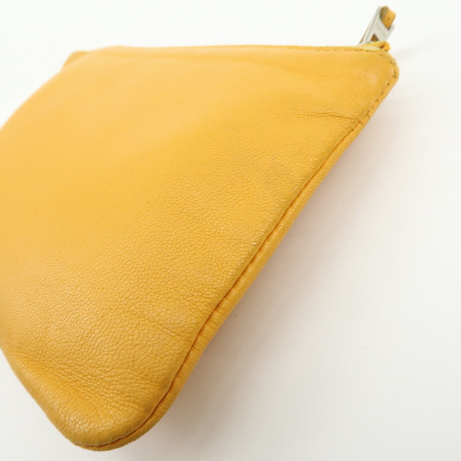 HERMES Leather Cosmetic Pouch Jewelry Pouch ☐P Stamped Yellow