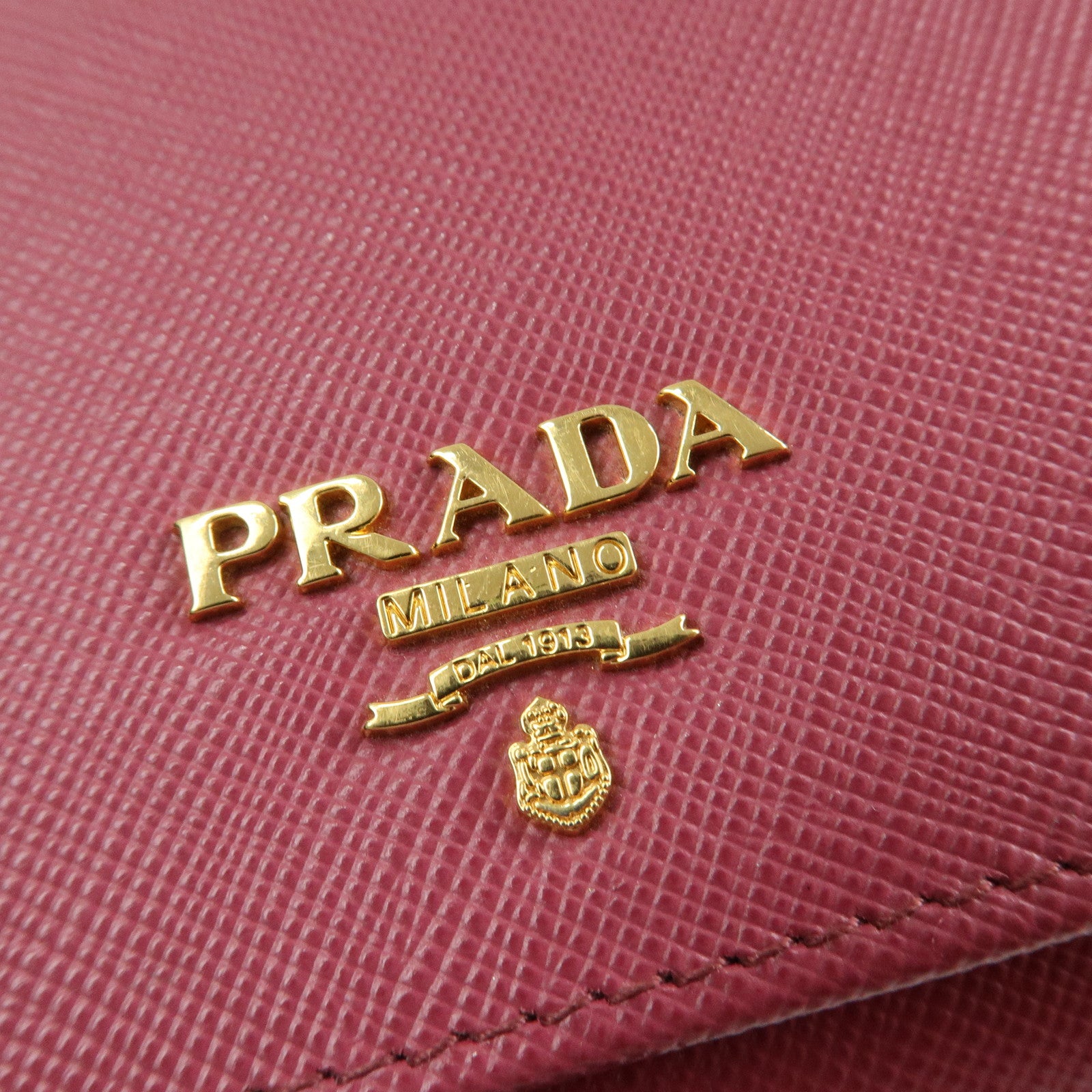 PRADA Logo Saffiano Leather Tri-fold Compact Wallet Pink 1M0176 Used