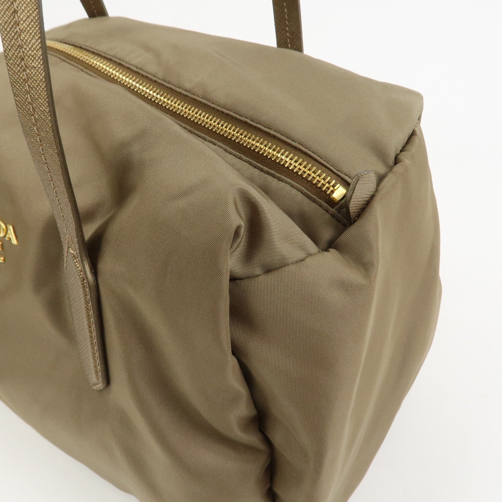 PRADA Logo Nylon Saffiano Leather Shoulder Bag Hand Bag Khaki