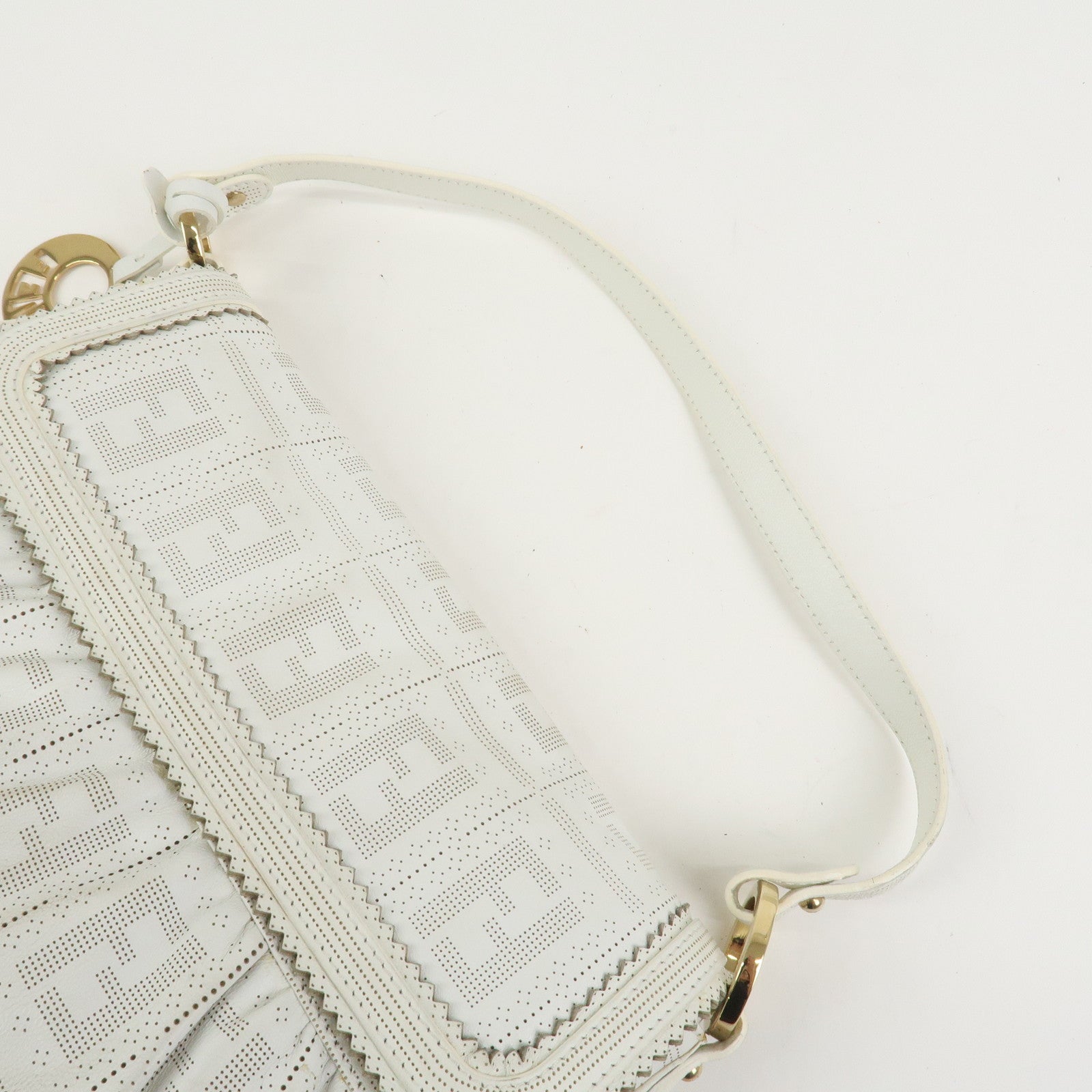 FENDI Zucca Logo Leather Shoulder Bag Hand Bag White 8BR445