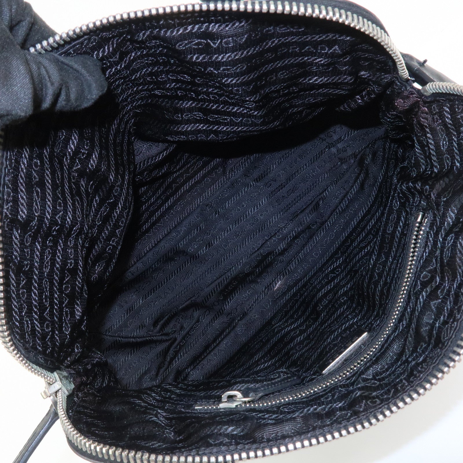 PRADA Triangle Logo Nylon Leather Shoulder Bag Hand Bag Black