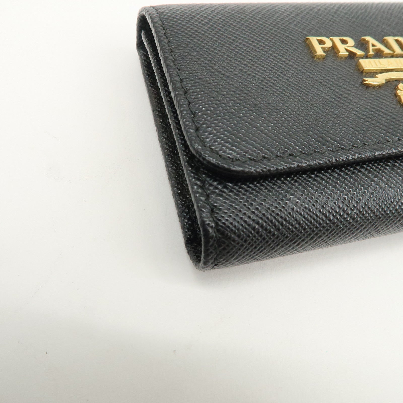 PRADA Logo Saffiano Leather 4 Rings Key Case Black 1PG004