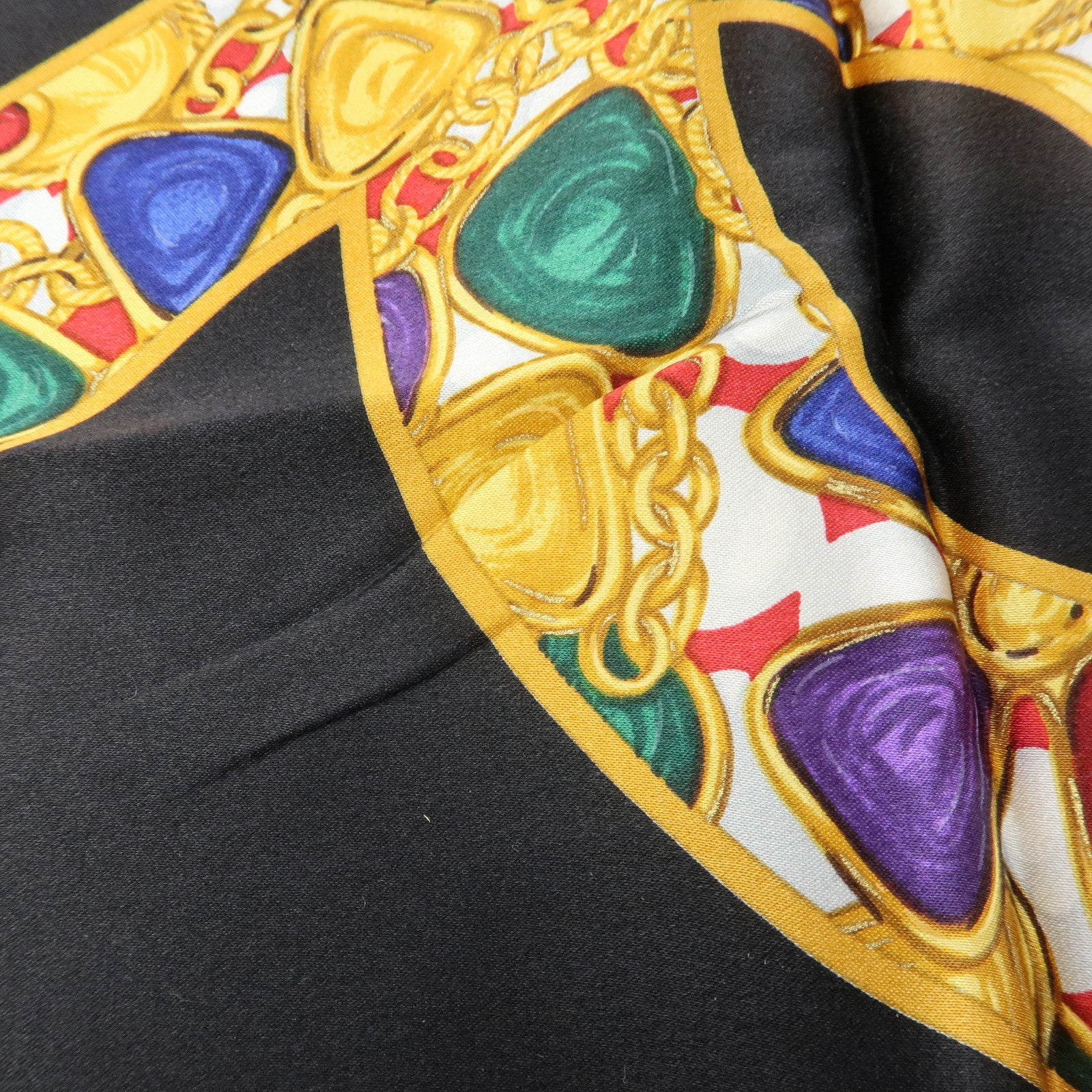 CHANEL COCO Mark Jewelry Silk 100% Scarf Black Yellow Multicolor