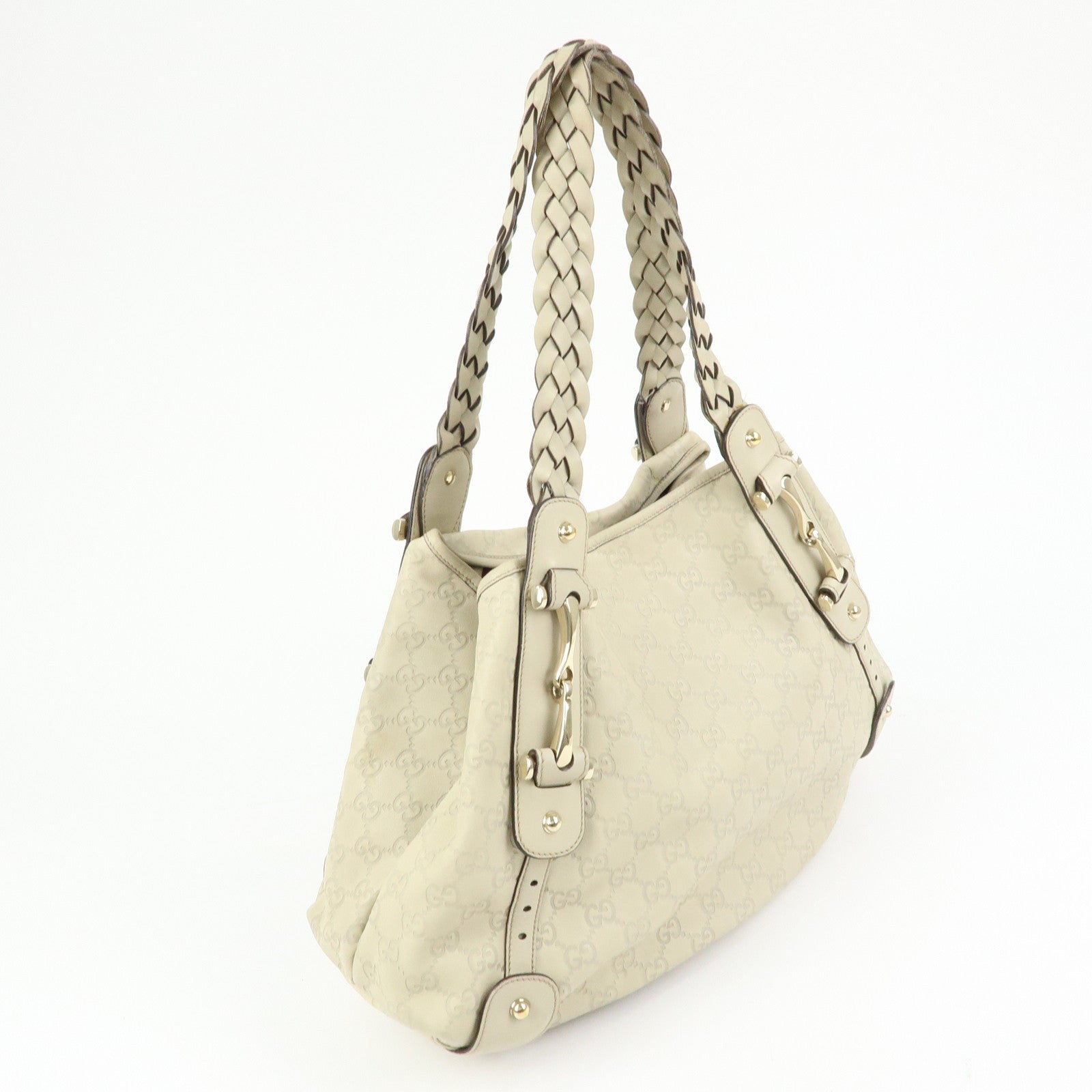 GUCCI Horsebit Guccissima Leather Hand Bag Ivory 137621