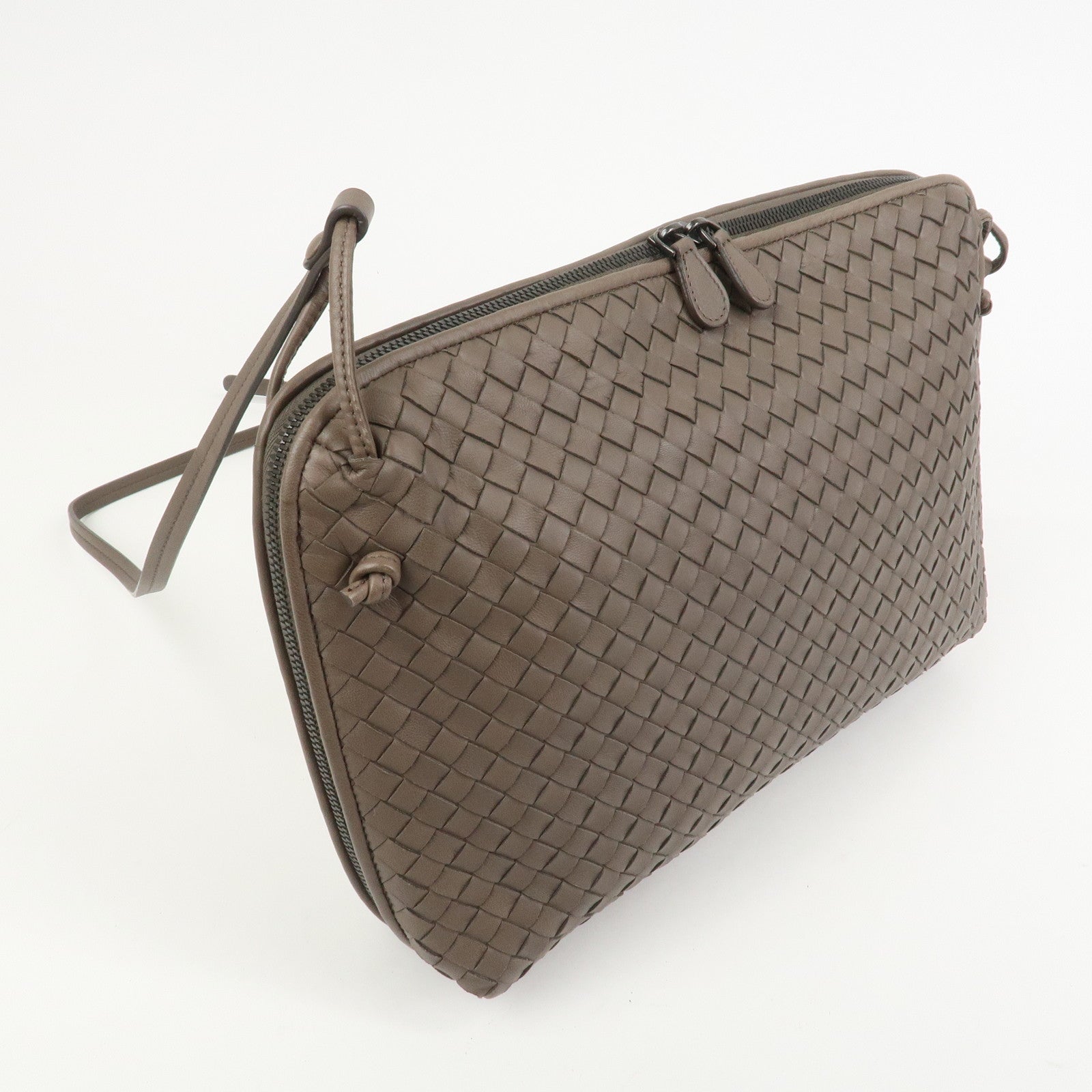 BOTTEGA VENETA Intrecciato Leather Shoulder Crossbody Bag Greige