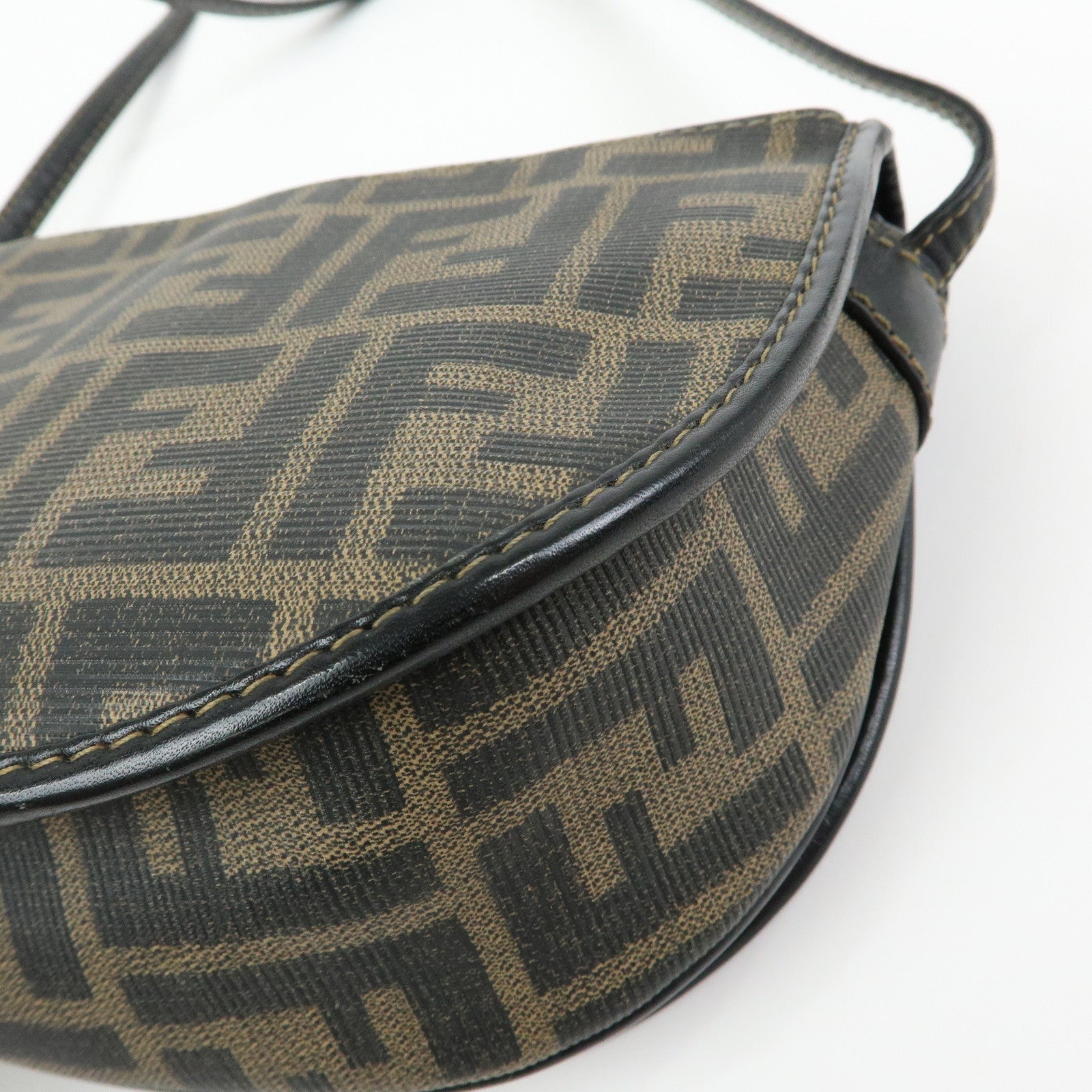 FENDI Zucca PVC Leather Canvas Shoulder Bag Brown Black