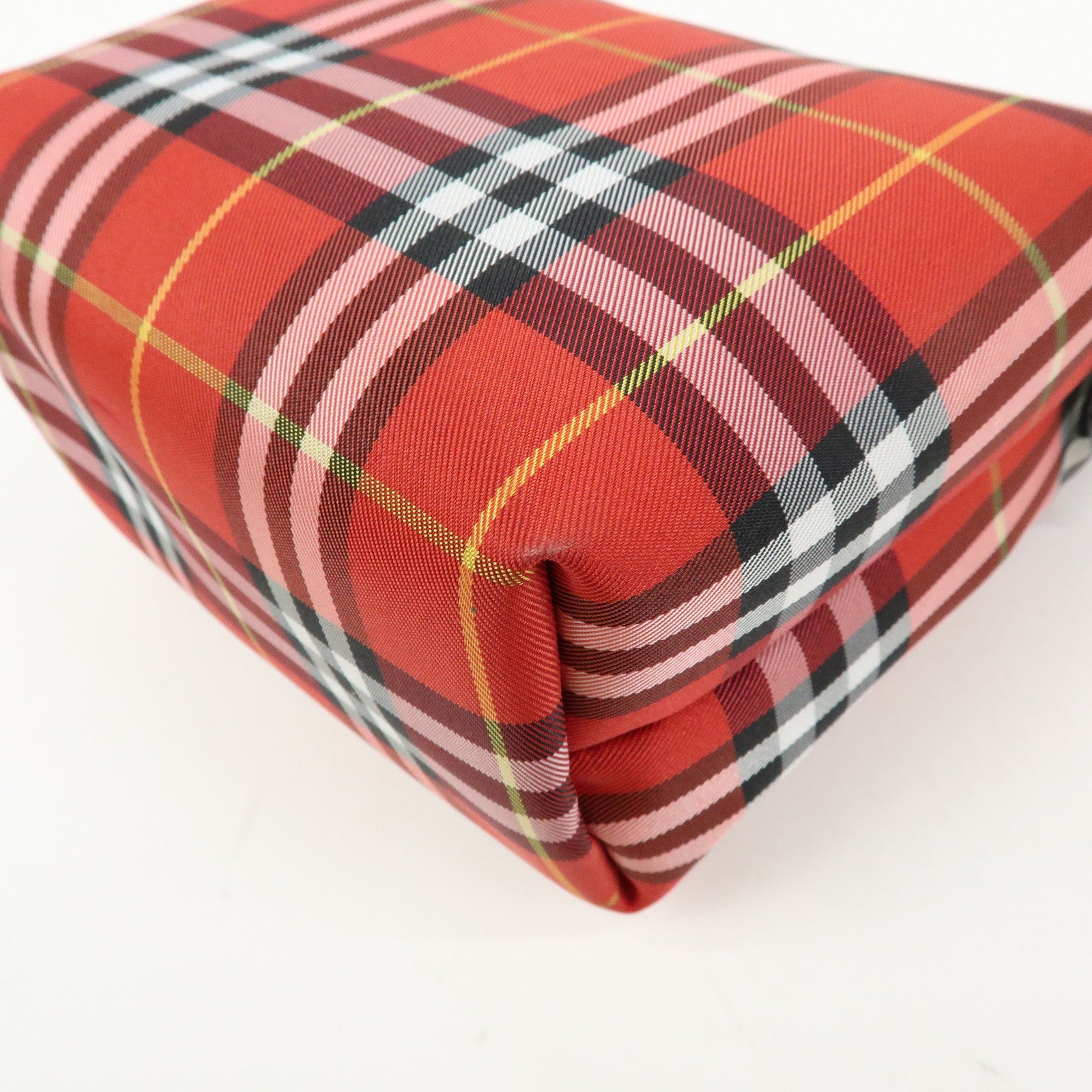 BURBERRY Canvas Plaid Leather Mini Hand Bag Red