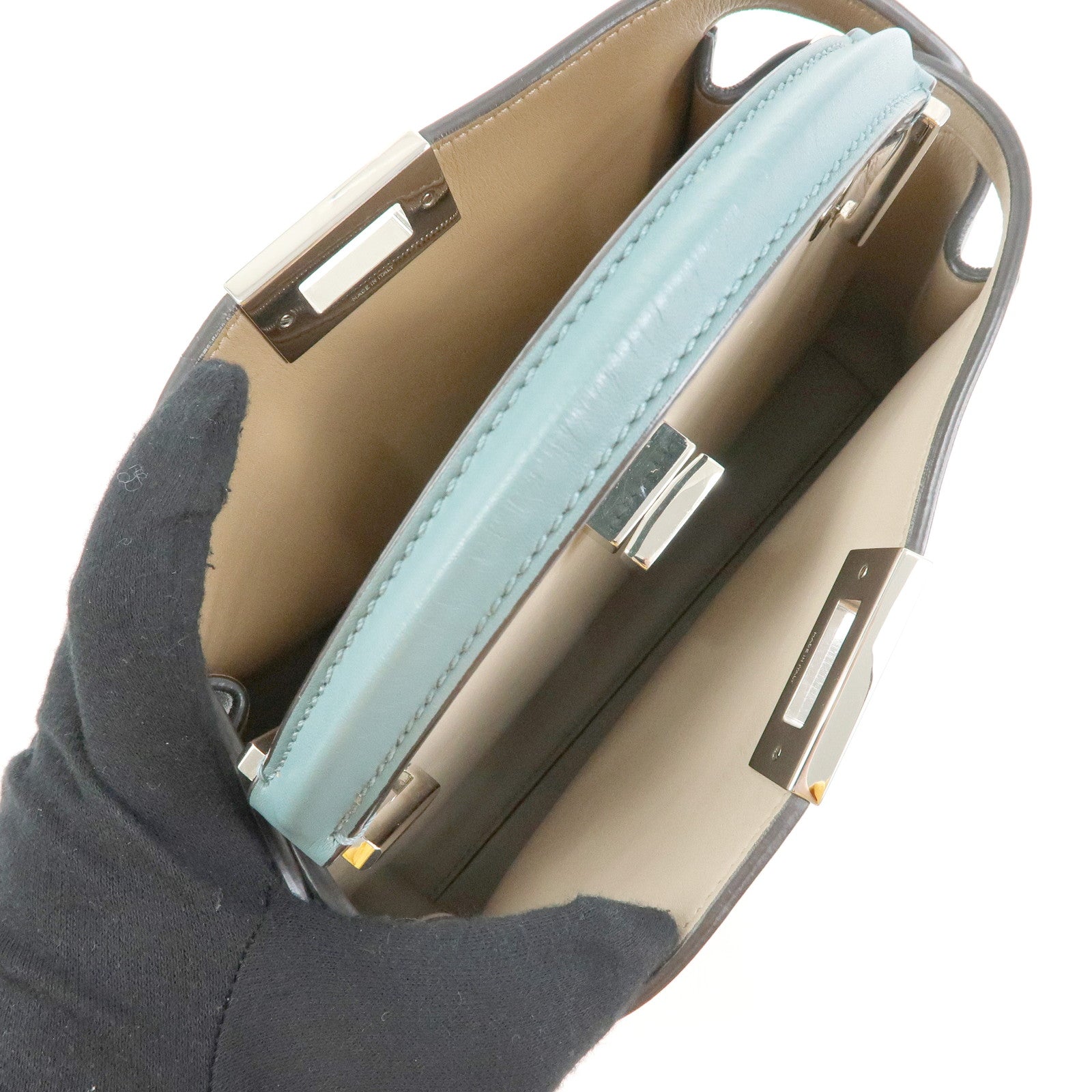 FENDI Peekaboo Iconic Essentially Leather 2Way Hand Bag Blue 8BN302