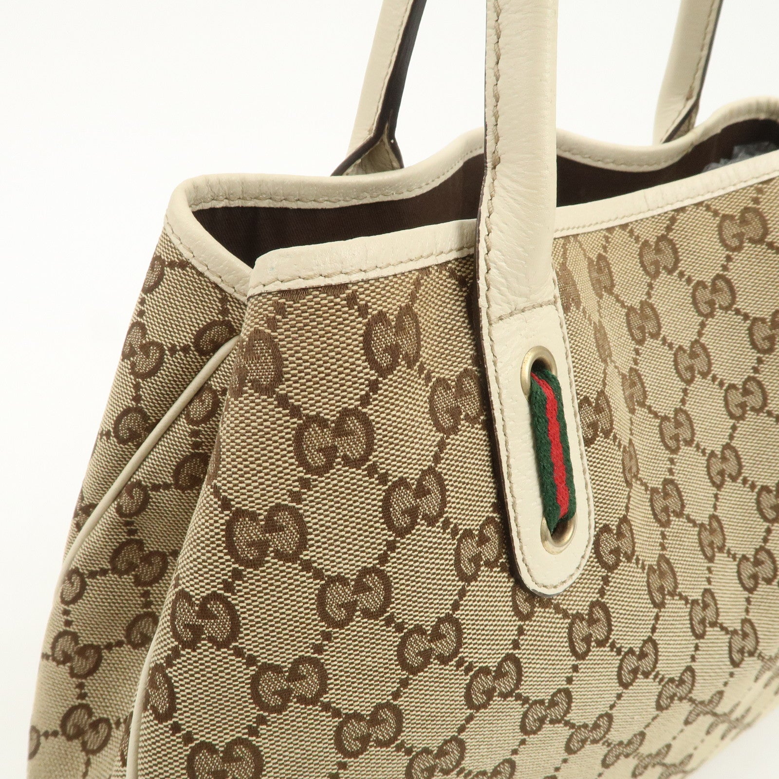 GUCCI Princy Sherry GG Canvas Leather Tote Bag Brown Ivory 163805