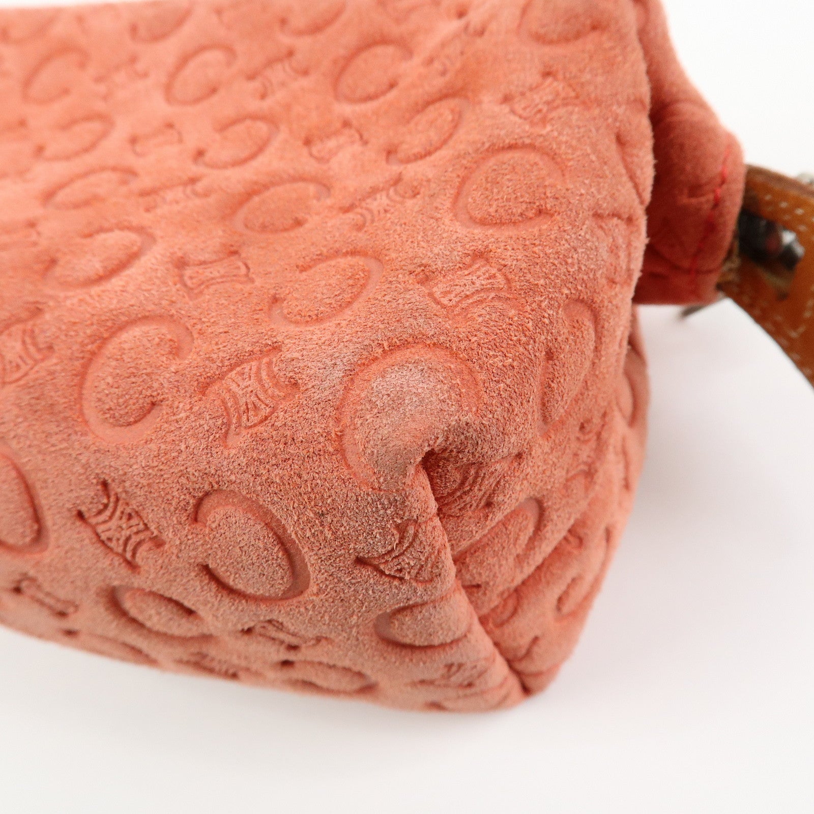 CELINE C Macadam Suede Leather Pouch Cosmetic Case Coral
