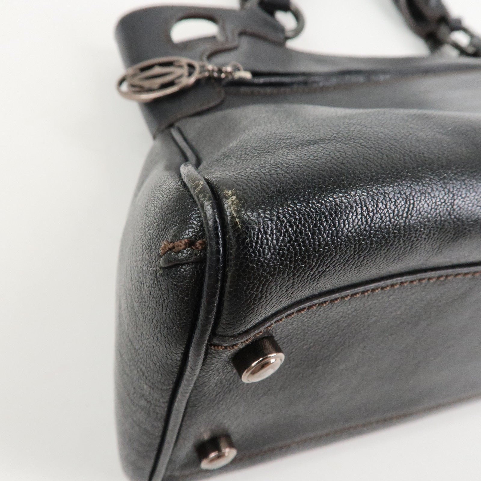 Cartier Must Line Calf Leather Marcello Hand Bag Dark Brown