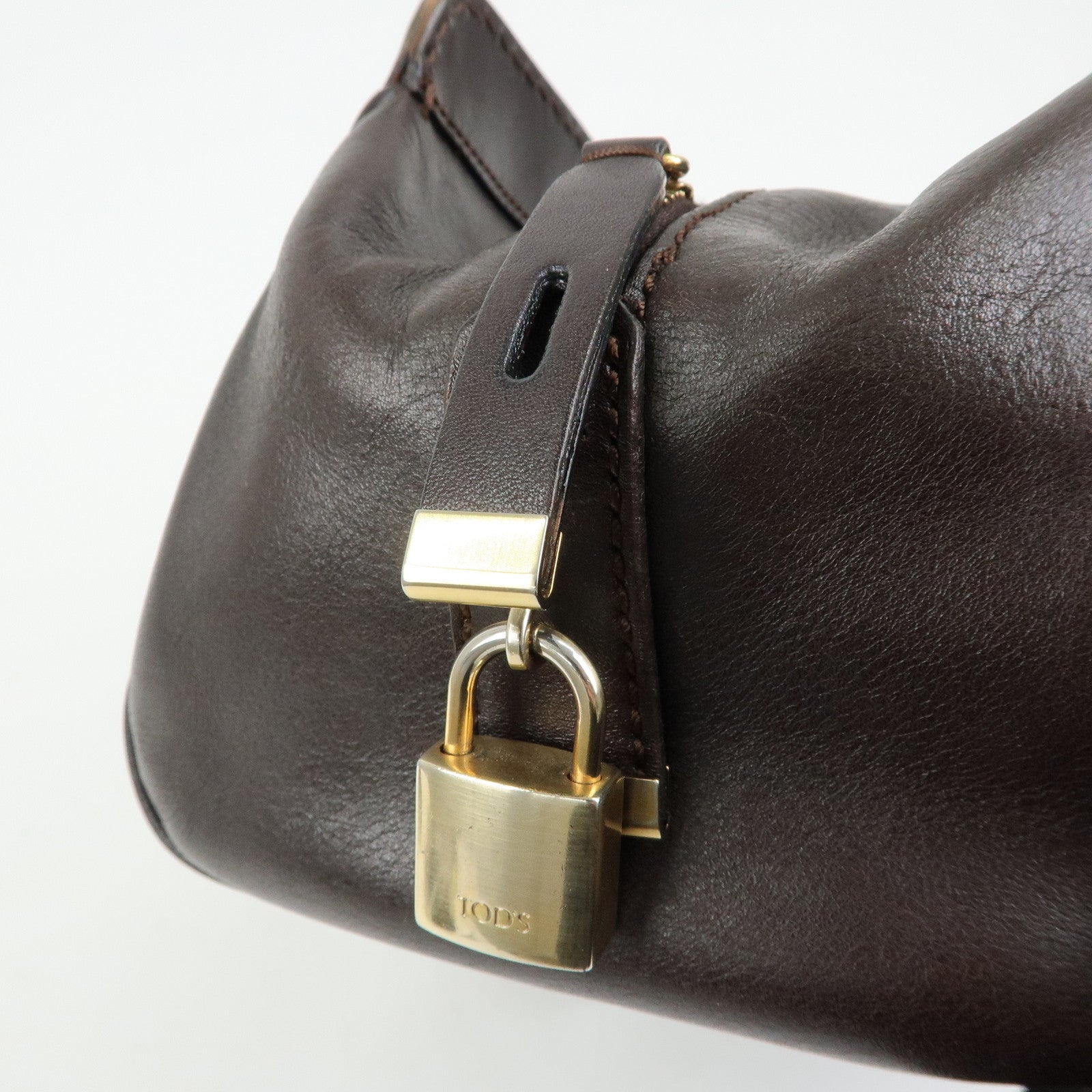 TOD'S Logo Leather Shoulder Bag Hand Bag Brown