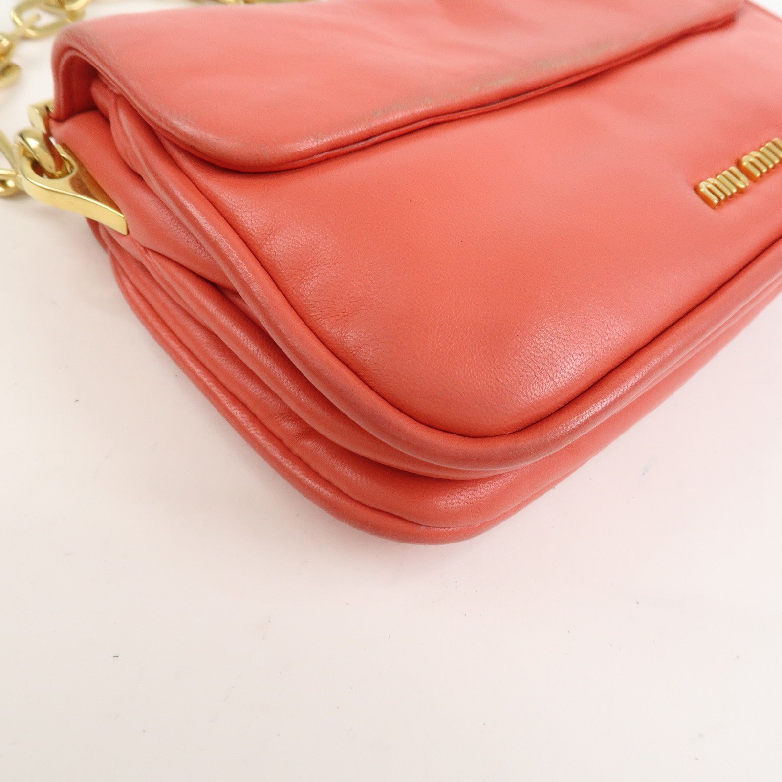 MIU MIU Nappa Leather Chain Shoulder Bag Crossbody Bag Coral