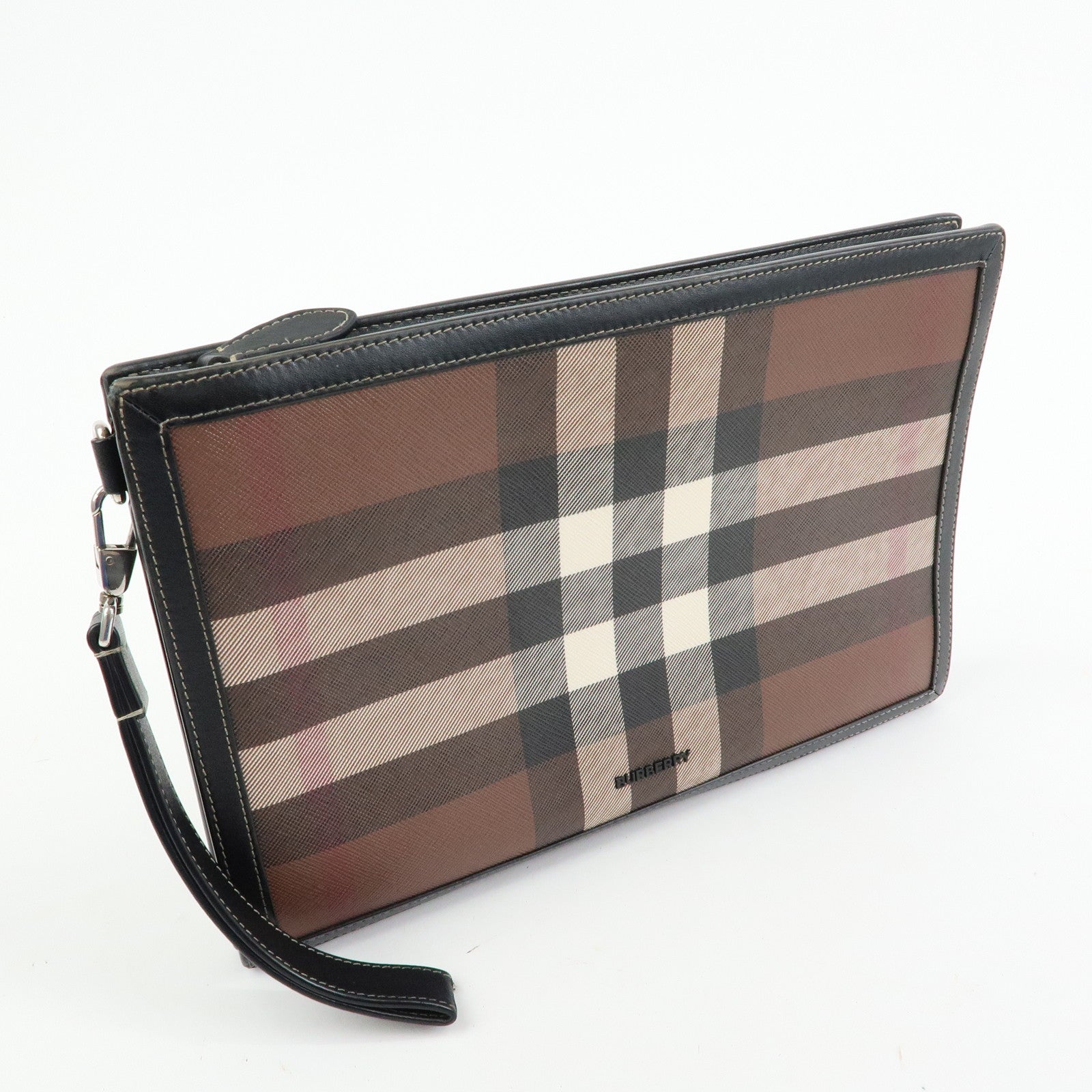 BURBERRY PVC Clutch Bag Flat Pouch Hand Bag Brown Black Ivory
