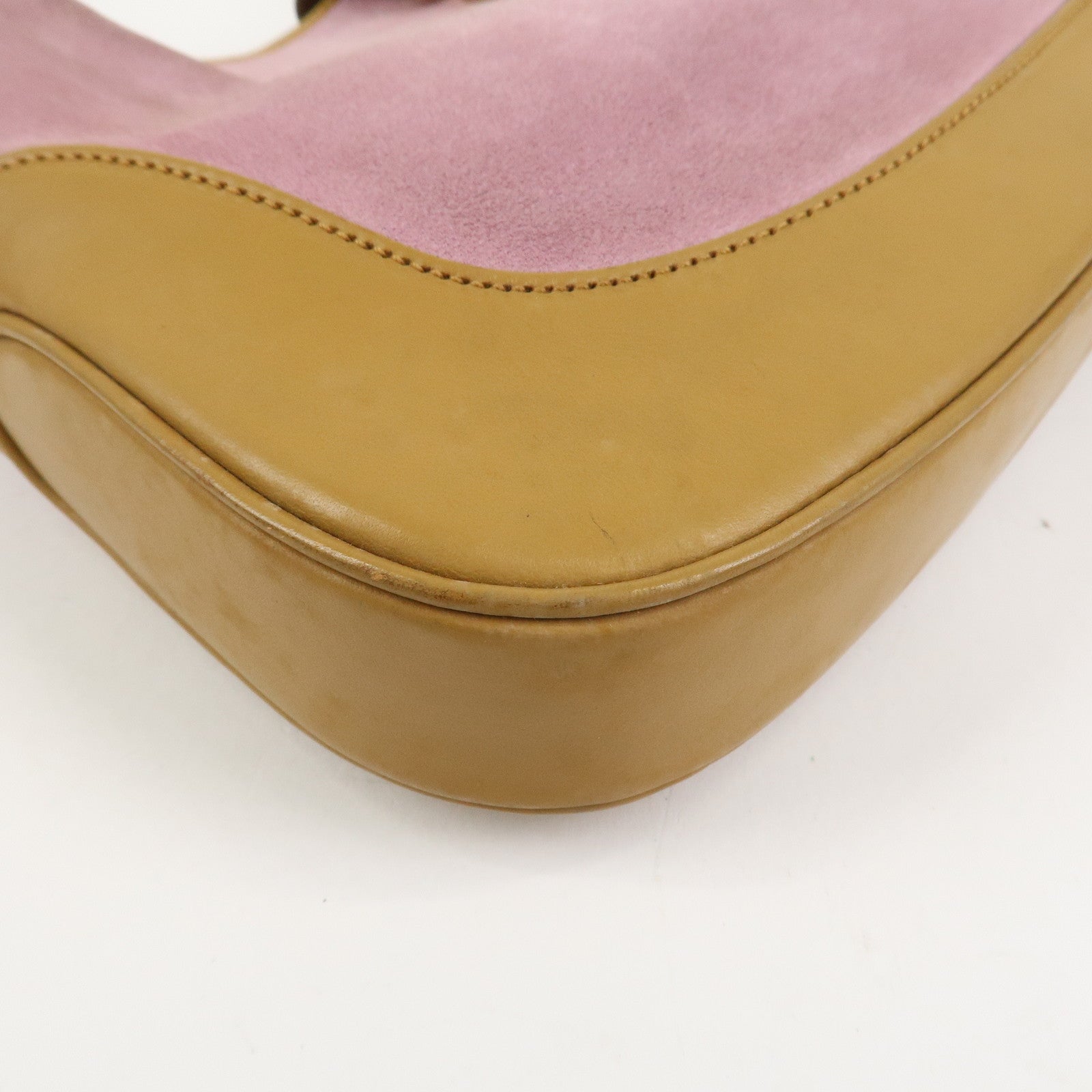 GUCCI Jackie Suede Shoulder Bag Hand Bag Pink Light Brown 001.3306