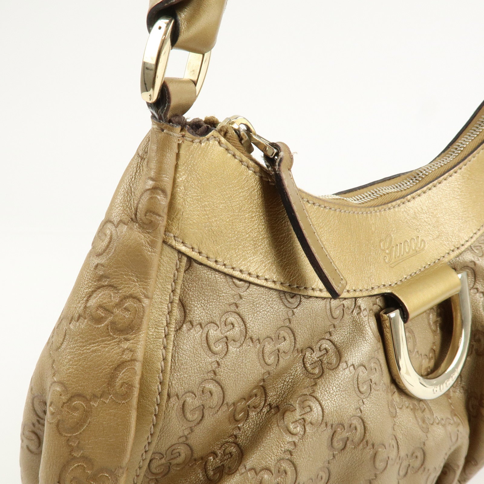 GUCCI Abbey Guccissima Leather Shoulder Bag Hand Bag Gold 190525 Used