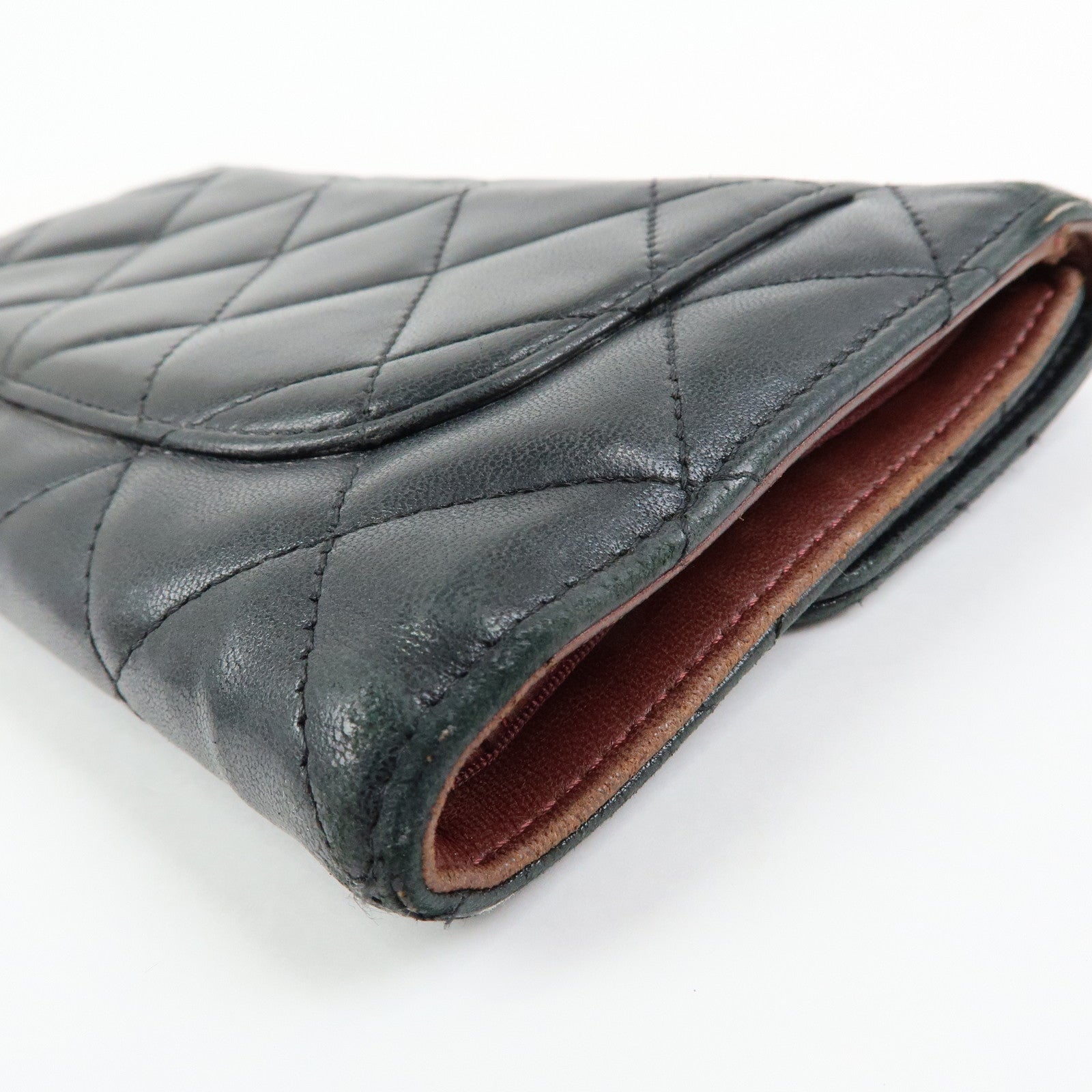 CHANEL Matelasse Lamb Skin Long Flap Wallet Black Silver A82281