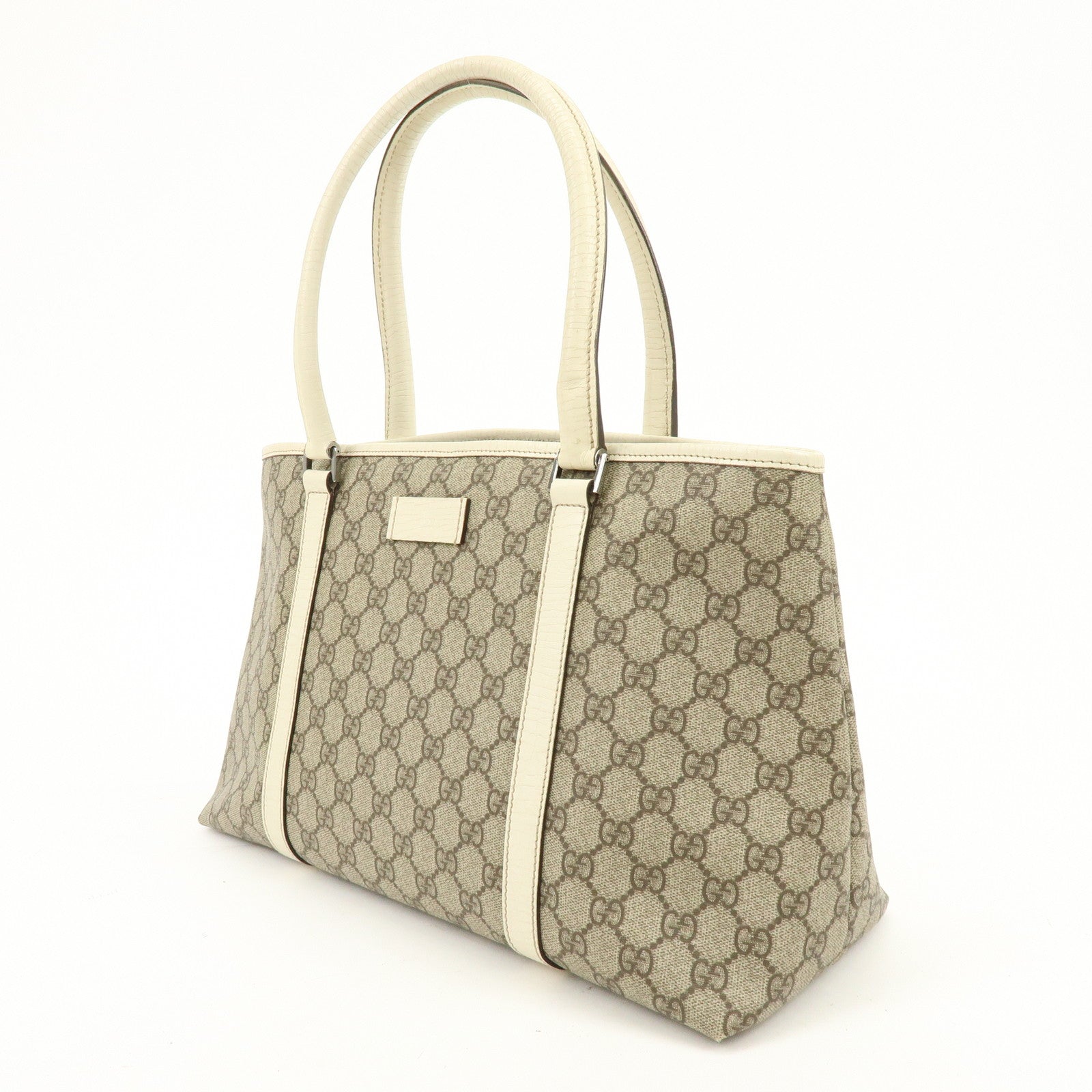 GUCCI GG Canvas Leather Shoulder Bag Tote Bag Beige White 114595