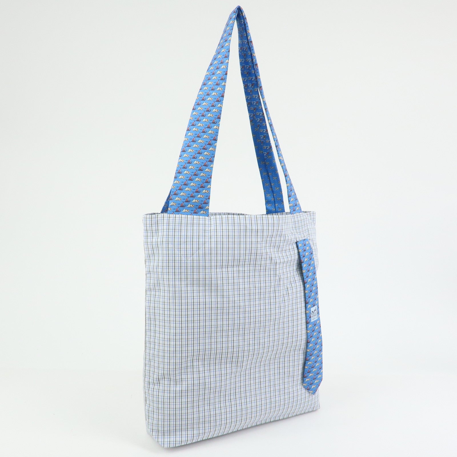 HERMES Silk Necktie Tote Bag Shoulder Bag Hand Bag Blue