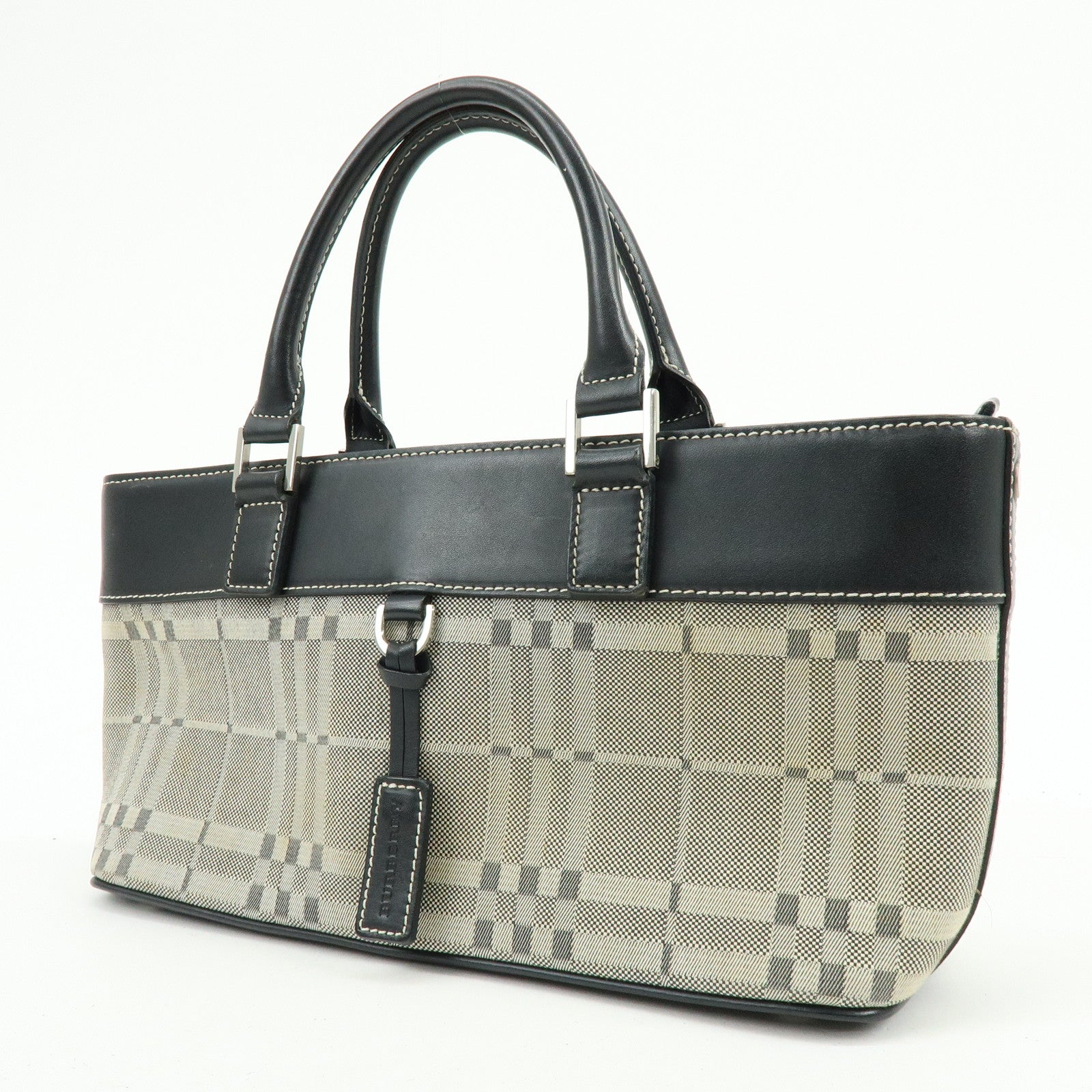 BURBERRY Canvas Leather Hand Bag Tote Bag Black