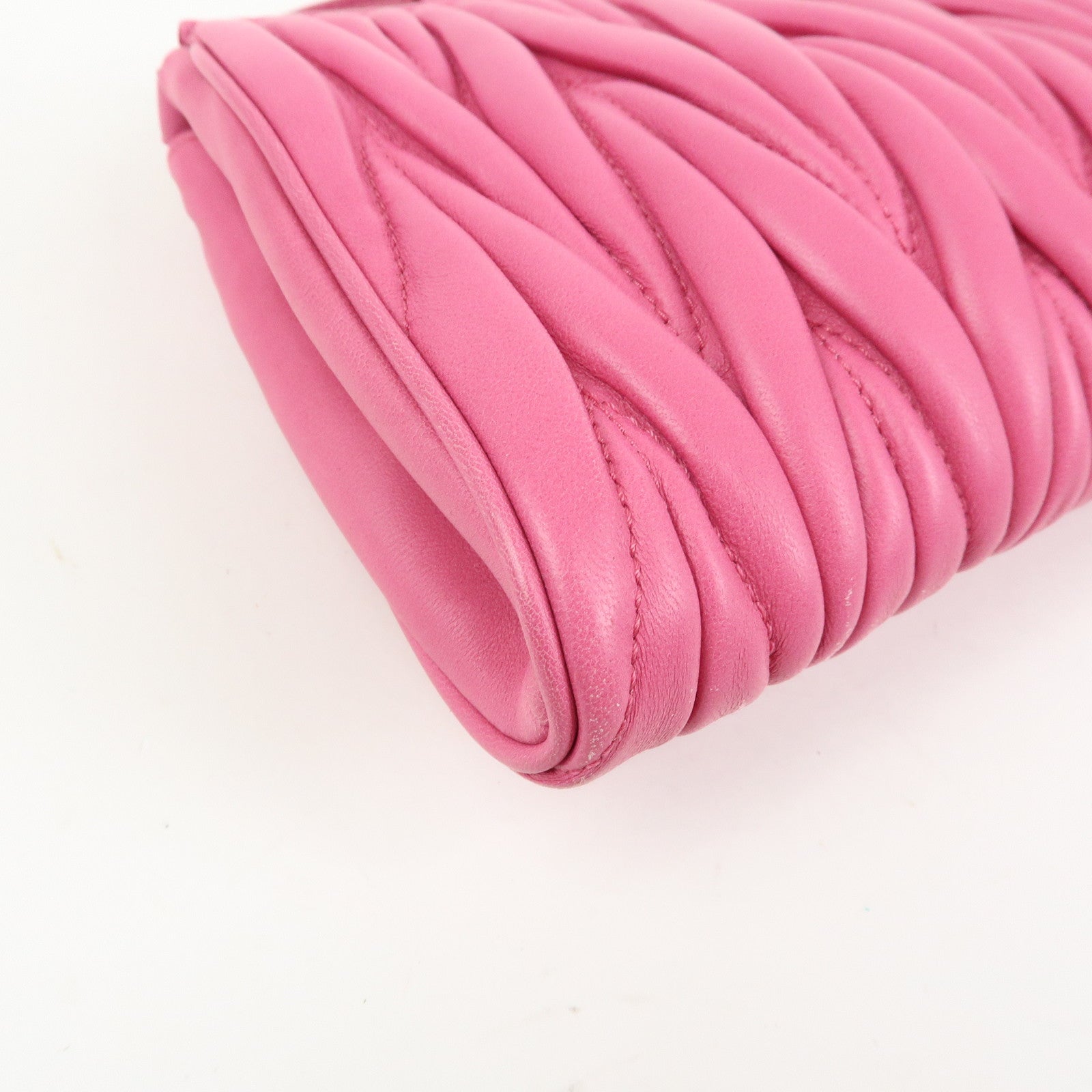 MIU MIU Matelasse Nappa Leather Clutch Bag Wristlet Bag Pink 5N1455