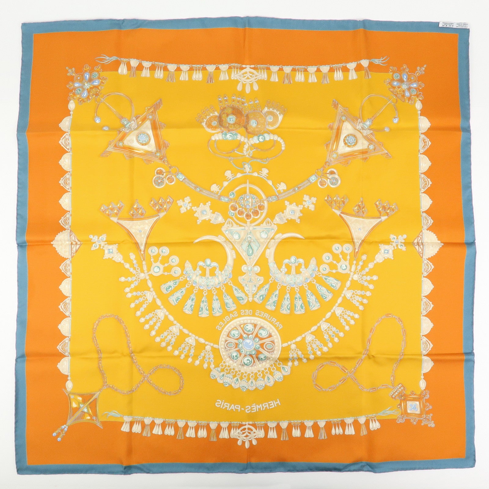 HERMES Carre 90 Silk 100% PARURES DES SABLES Scarf Orange
