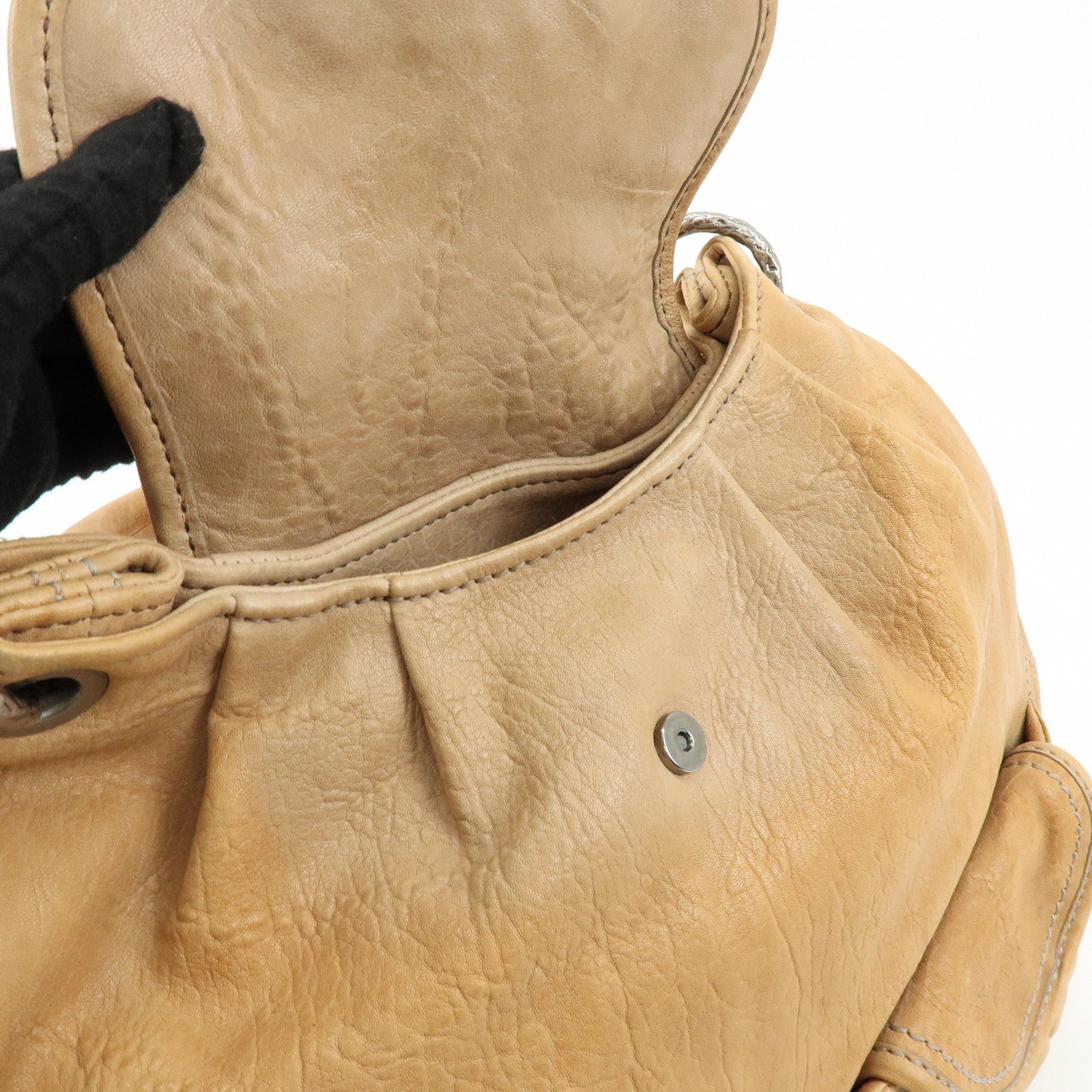 MIU MIU Leather 2Way Bag Hand Bag Shoulder Bag Brown Crystal