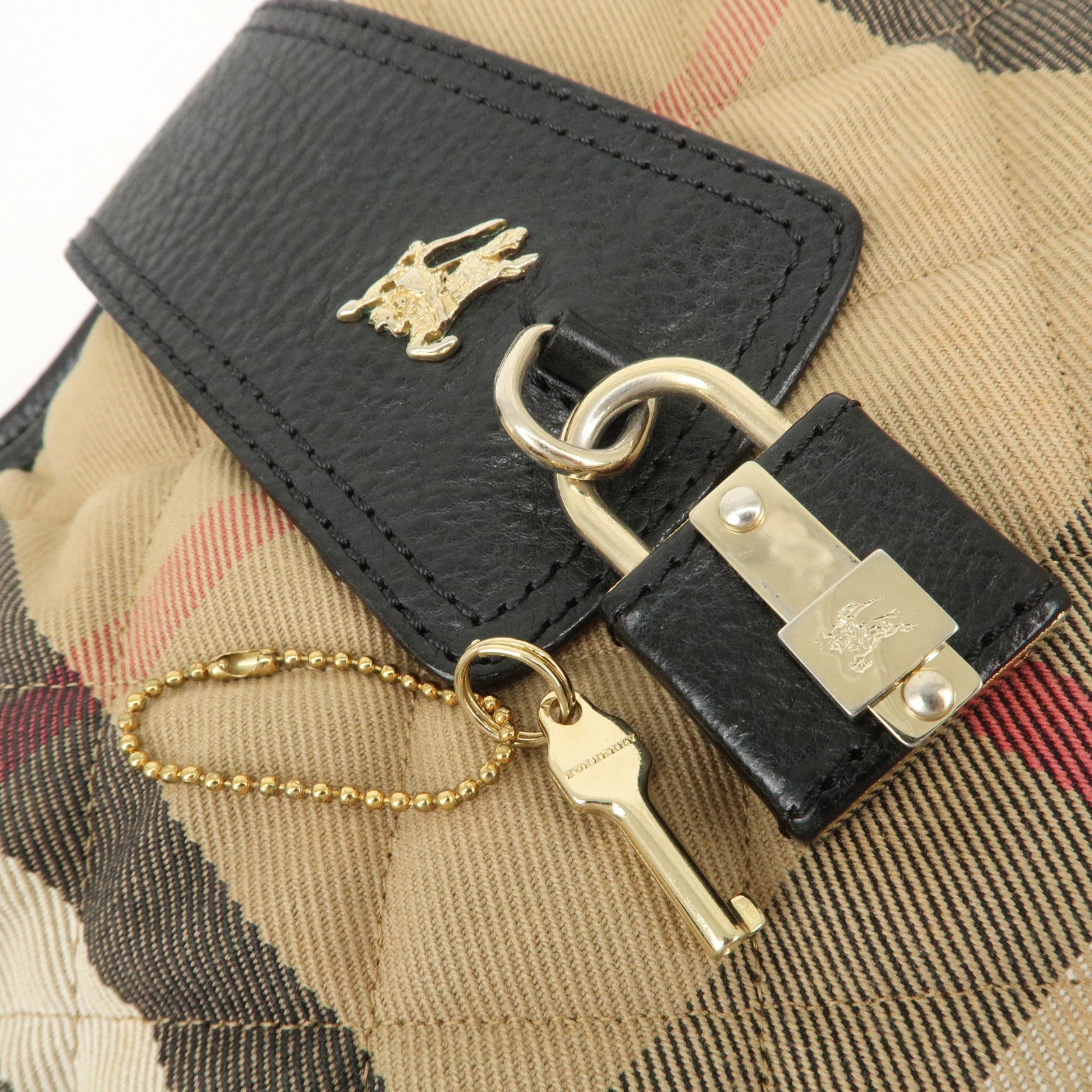 BURBERRY Cotton Leather Shoulder Bag Nova Plaid Brown Black
