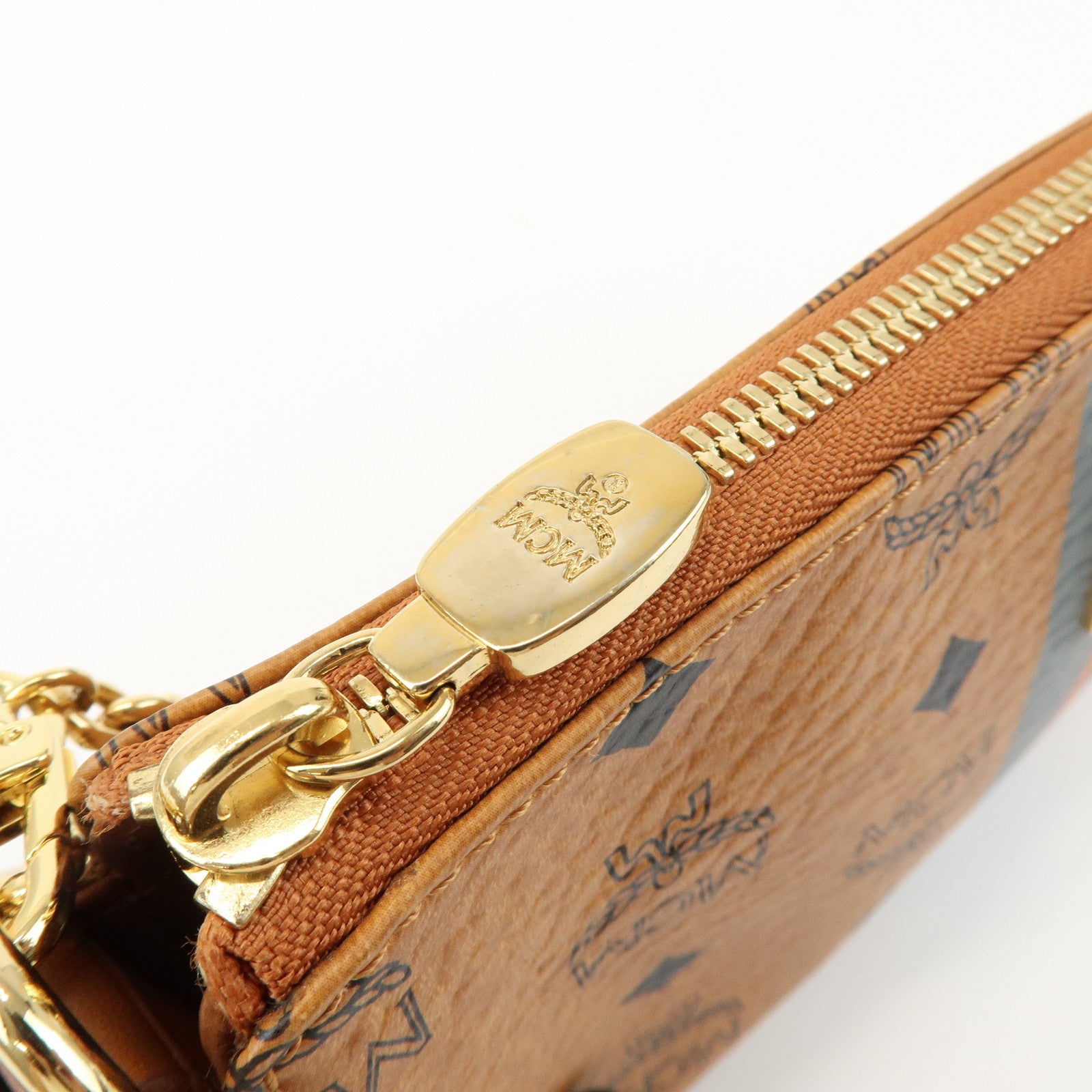 MCM Visetos Logo Leather Hand Bag Shoulder Bag Brown