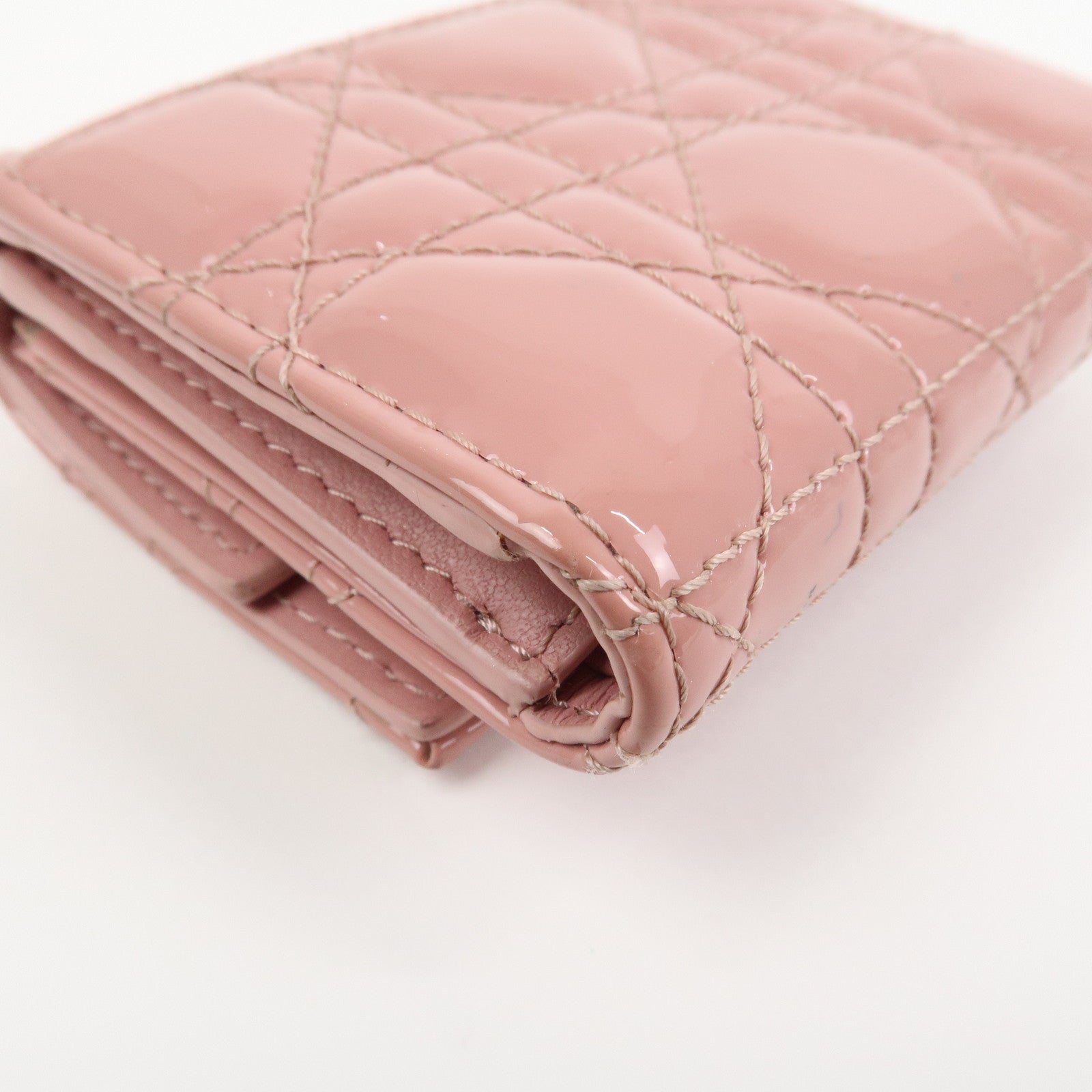 Christian Dior Canage Patent Leather Compact Wallet Pink