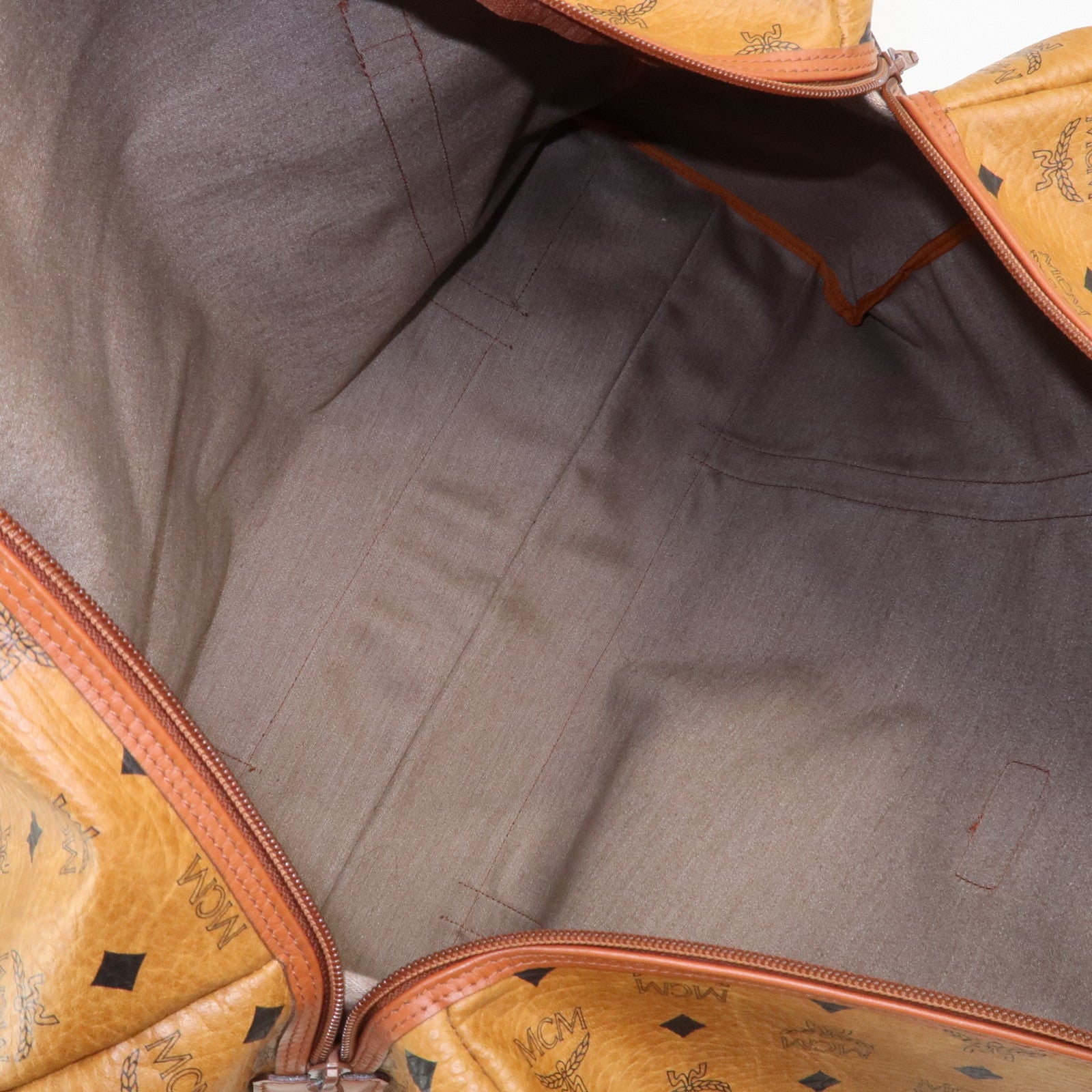 MCM Visetos Leather Boston Bag Shoulder Bag Brown