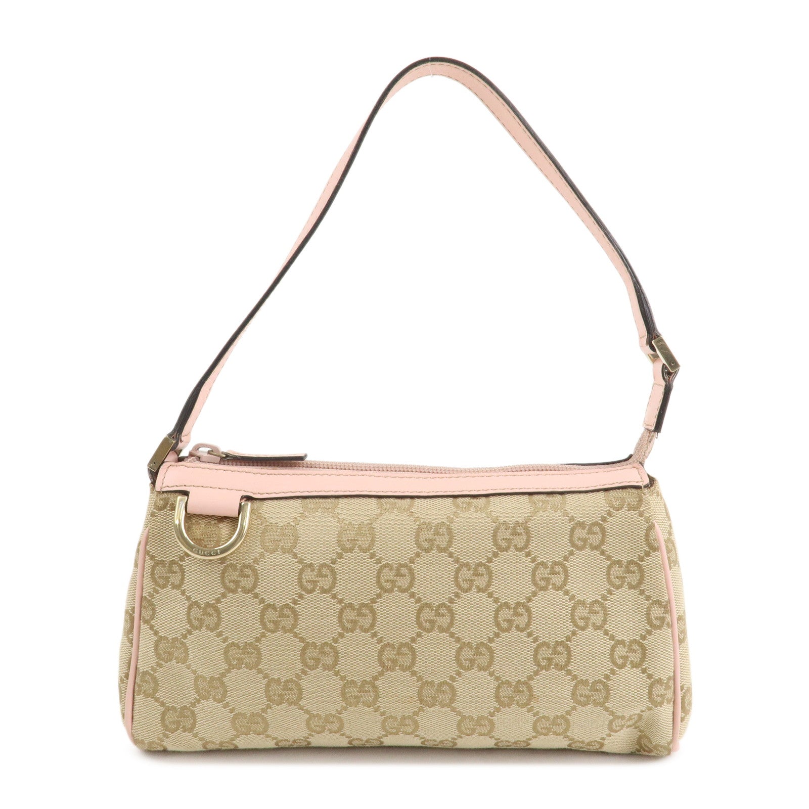 GUCCI Abbey GG Canvas Leather Hand Bag Pouch Pink Beige 145750 Used