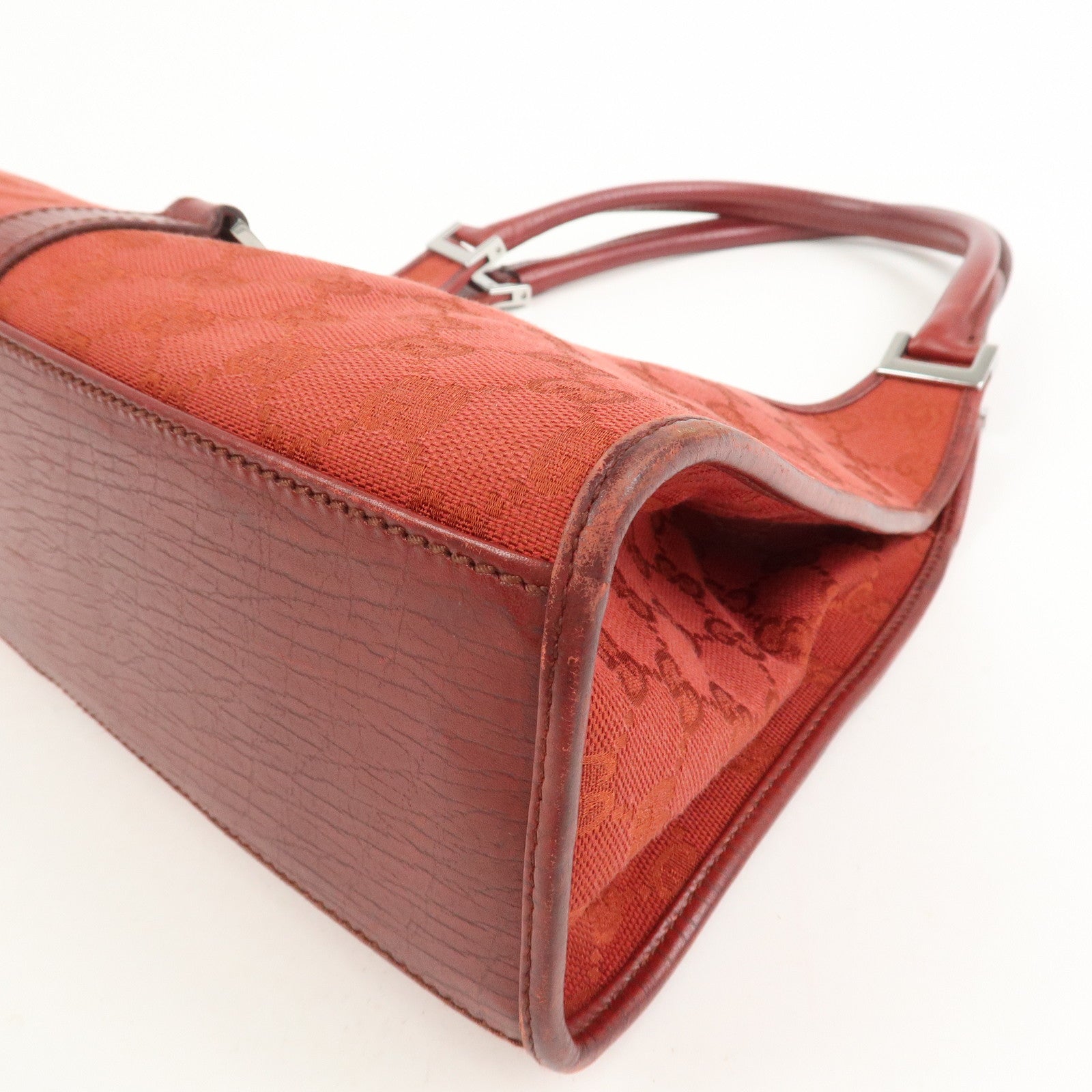 GUCCI Jackie GG Canvas Leather Shoulder Bag Hand Bag Red 01719