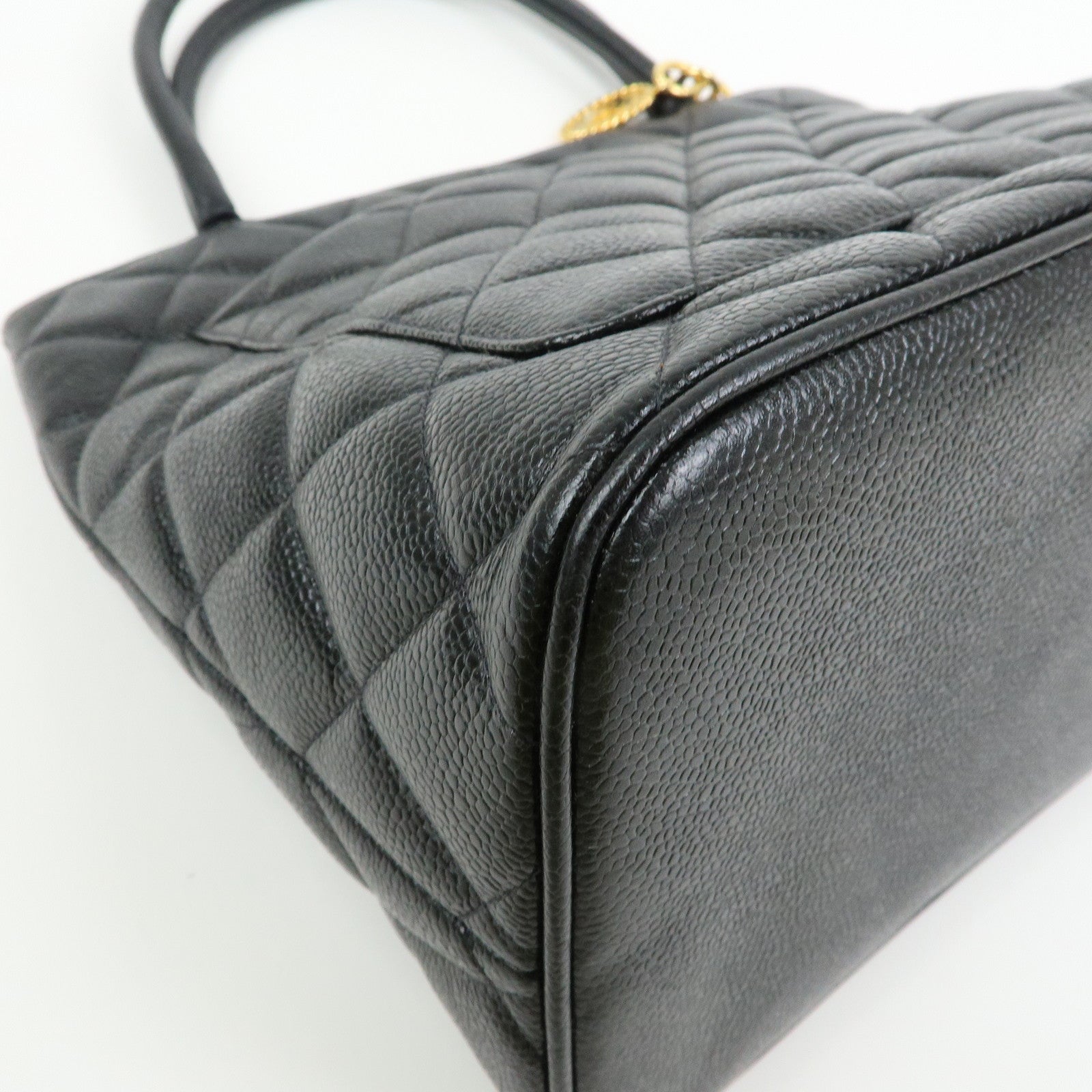 CHANEL Matelasse COCO Mark Medallion Caviarskin Tote Bag A01804