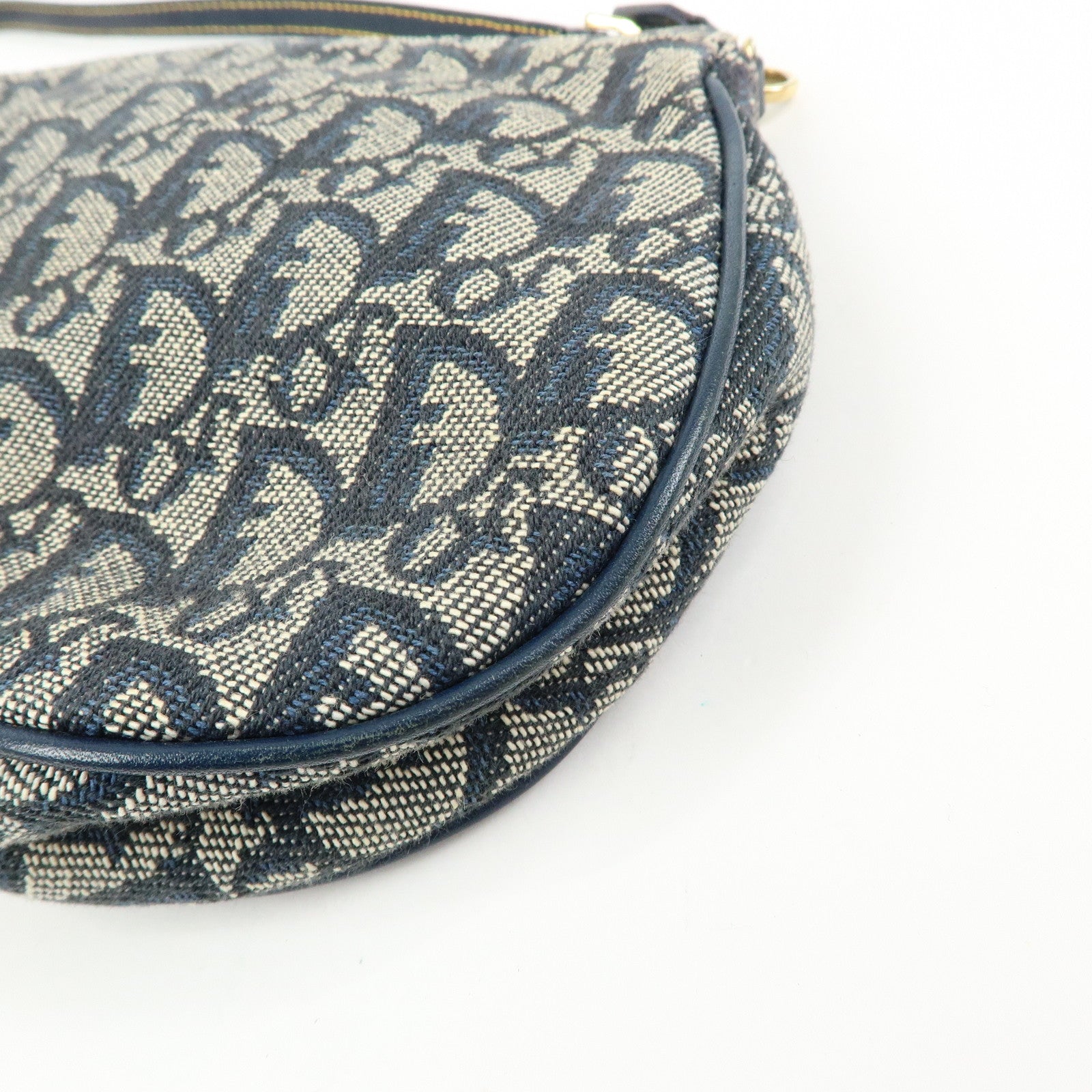 Christian Dior Saddle Oblique Canvas Leather Hand Bag Navy White