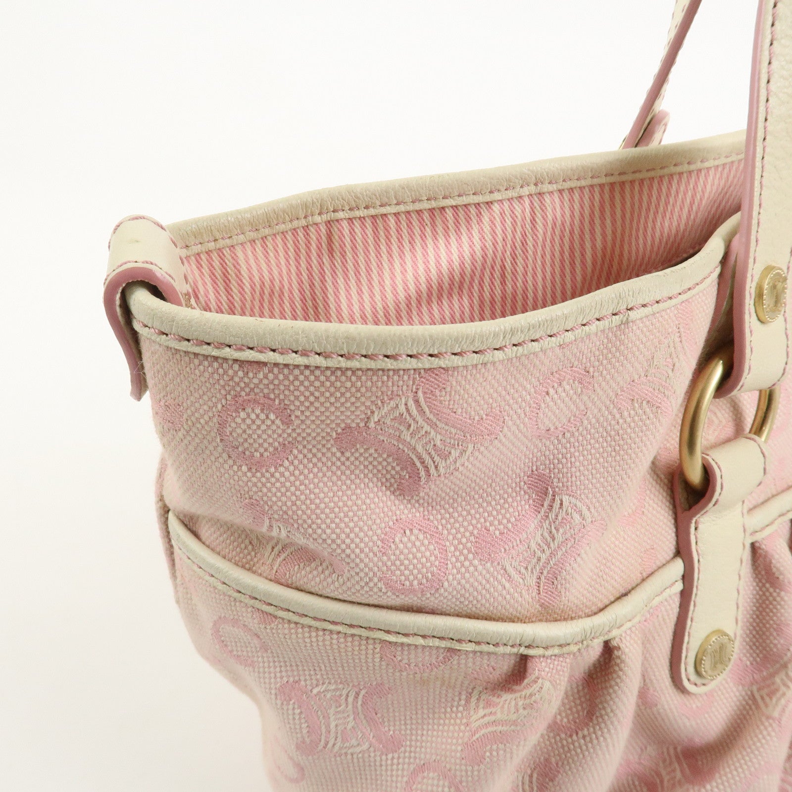 CELINE C Macadam Canvas Leather Tote Bag Shoulder Bag Pink Ivory