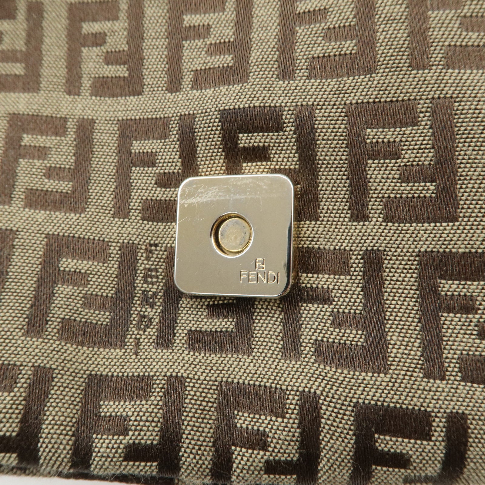 FENDI Mamma Baguette Zucchino Canvas Shoulder Bag Beige 8BR180