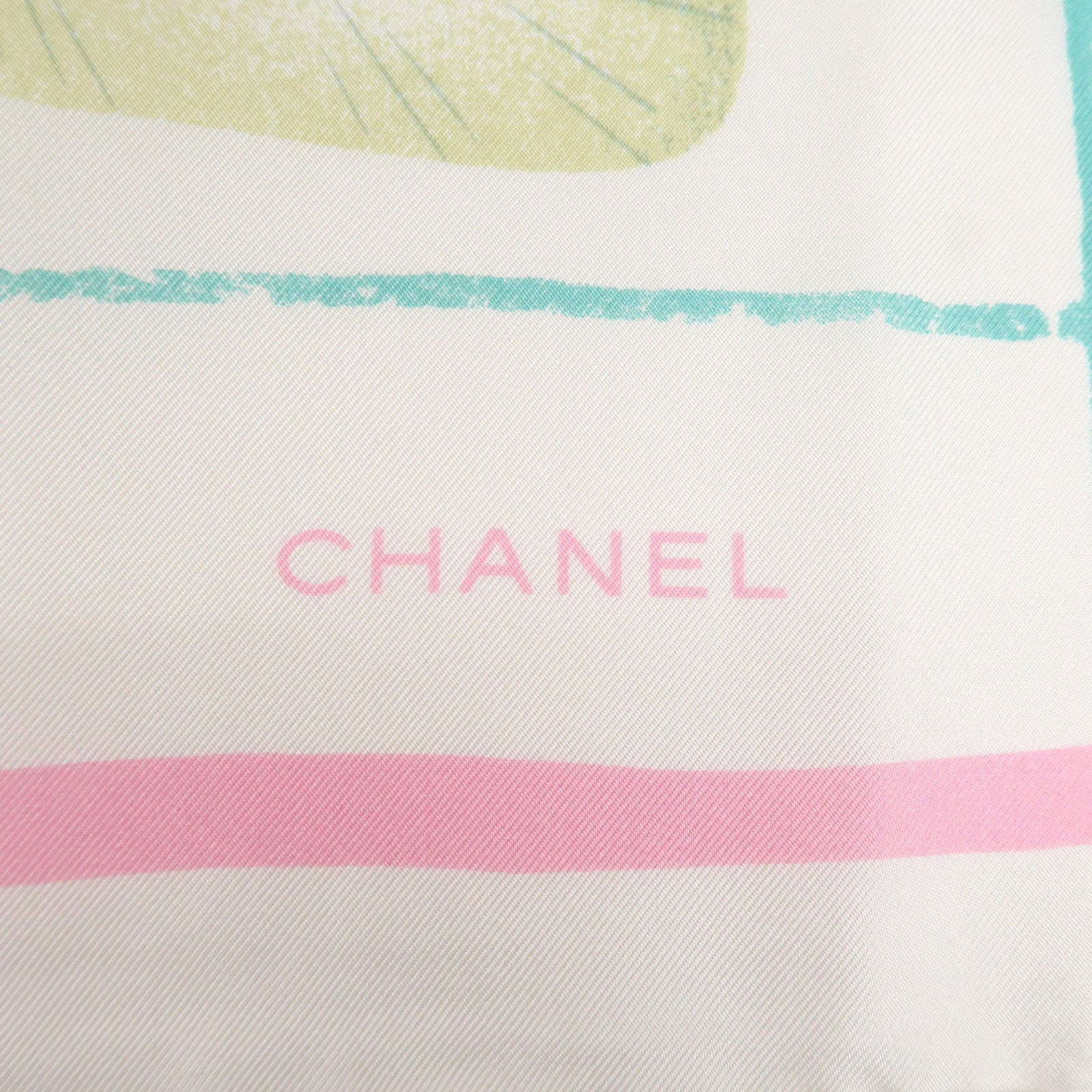 CHANEL COCO Mark Silk 100 % Scarf Pink White Used