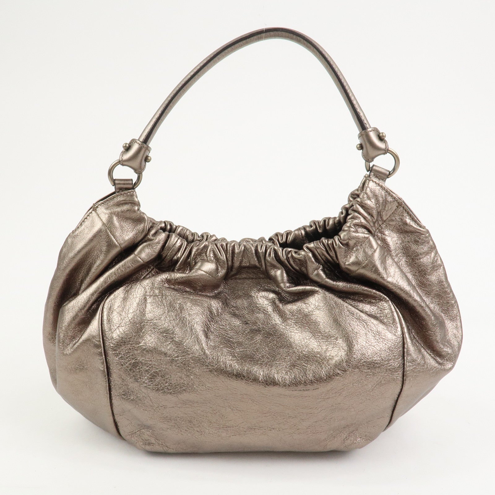 Ferragamo Vara Ribbon Logo Leather Shoulder Bag Hand Bag Silver