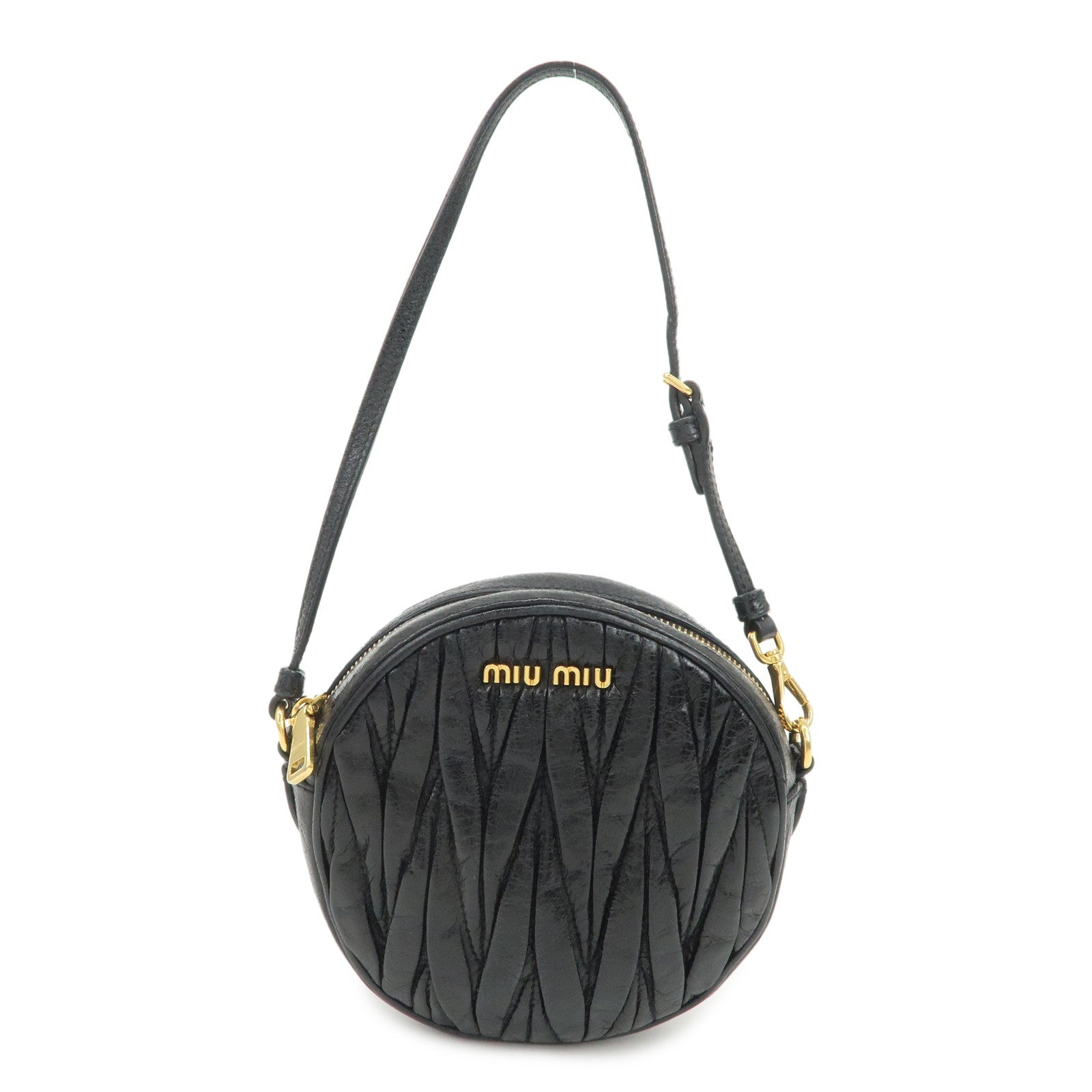 MIU MIU Logo Matelasse Leather Hand Bag Mini Bag Black