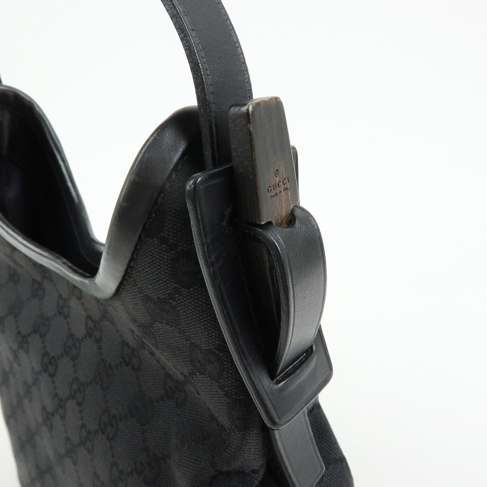GUCCI GG Canvas Leather Shoulder Bag Hand Bag Black 107752