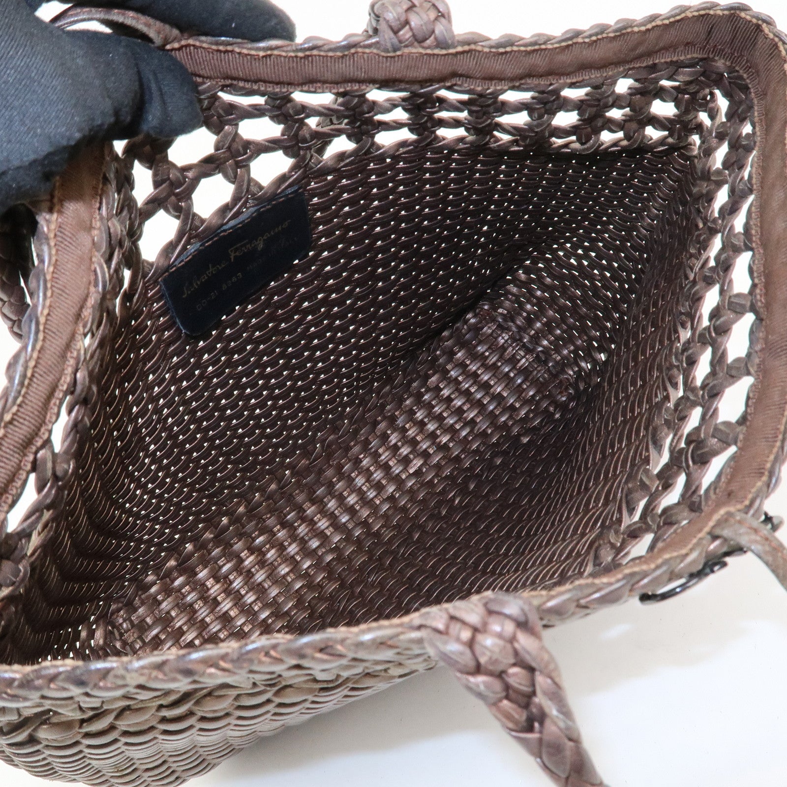 Ferragamo Gancini Logo Leather Tote Bag Shoulder Bag Brown