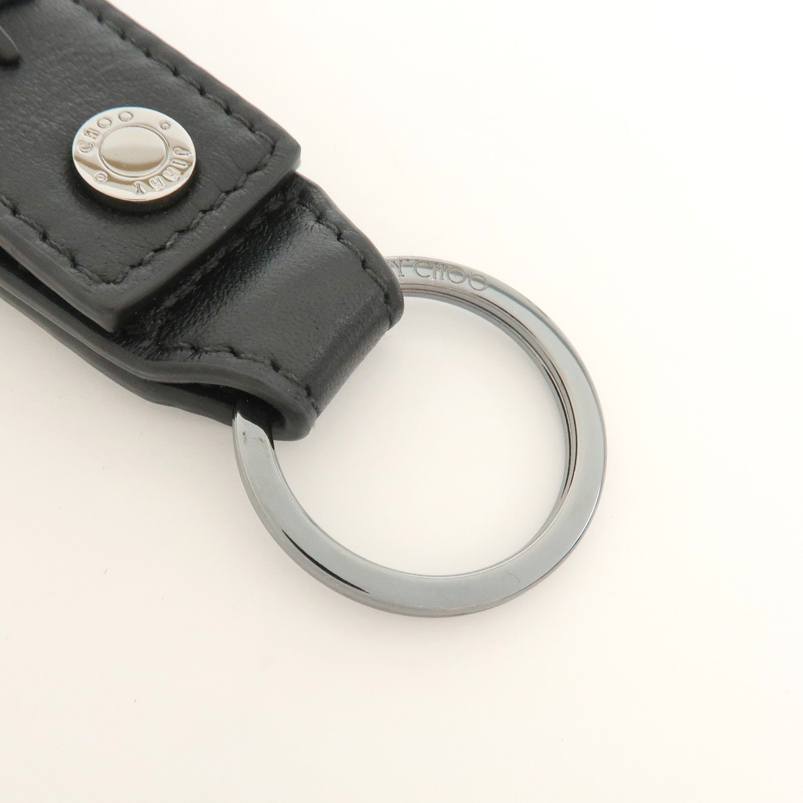 JIMMY CHOO Leather Bag Charm Key Chain Star Studs Black